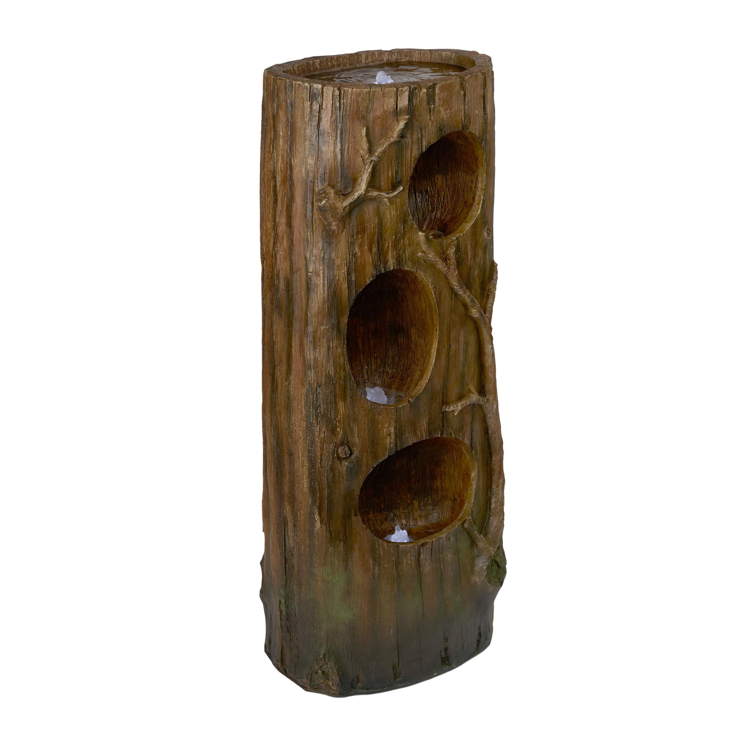 Alpine Corporation 4-Tier Tree Trunk Water Fountain with LED Lights - Outdoor Garden Decor, Patio Waterfall Feature for Relaxing Backyard Ambience