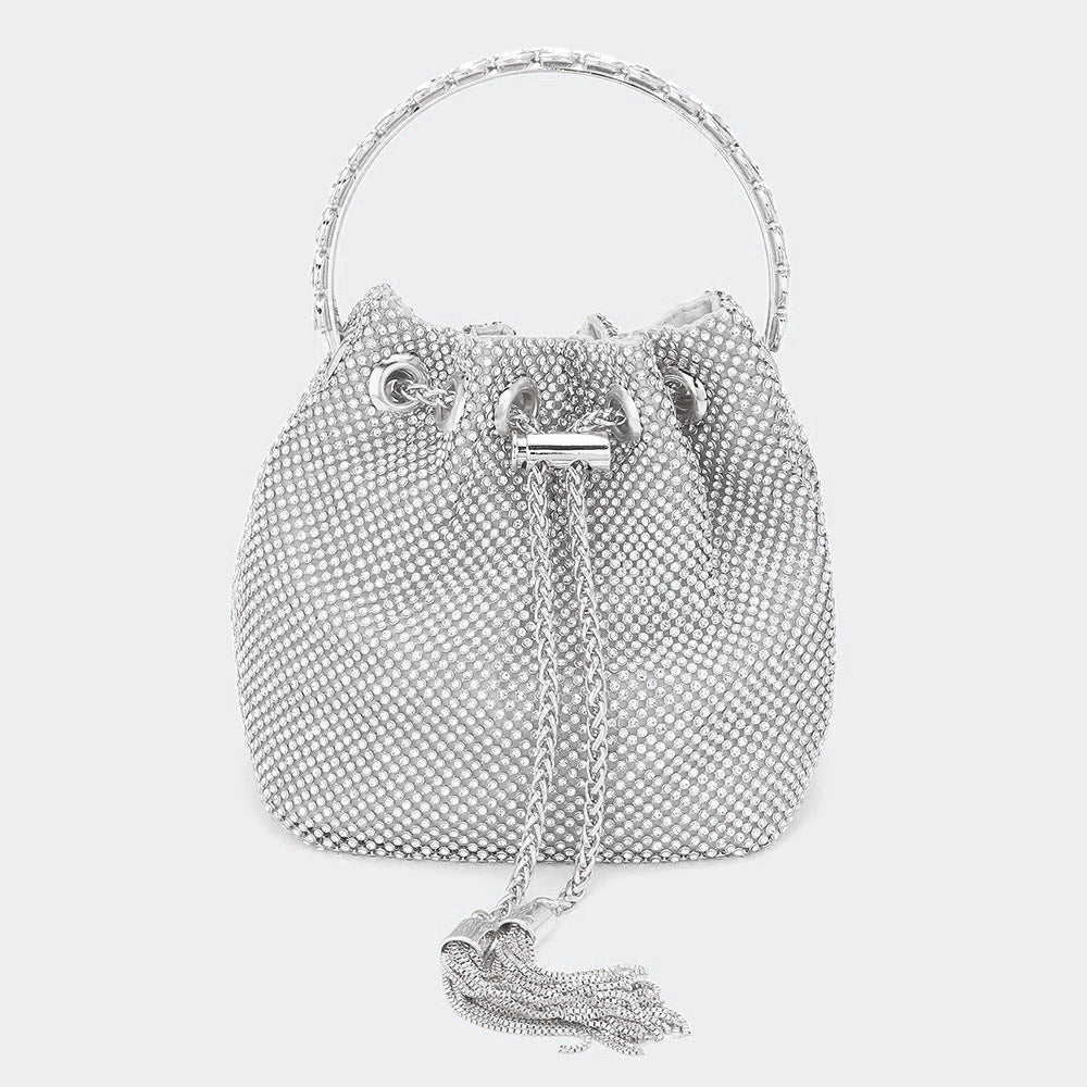 Sparkling Rhinestone Mesh Metal Drawstring Bucket Crossbody Bag for Women - Elegant Evening Party, Wedding, Prom & Special Occasion Accessory