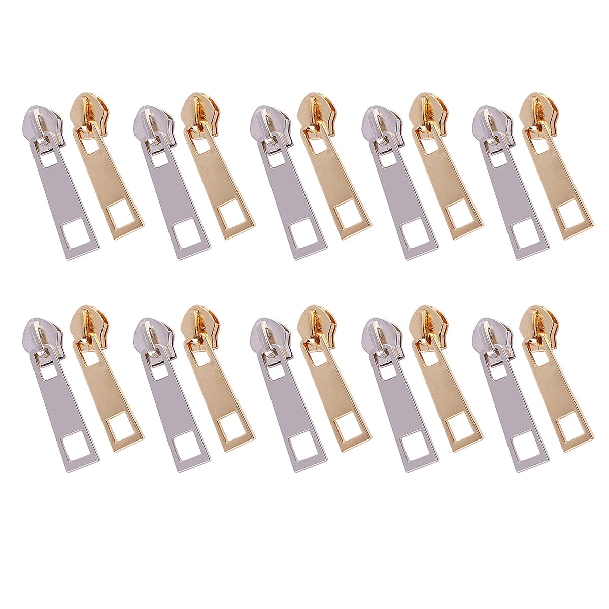 Queenbox 20PCS #5 Metal Zipper Pull Sliders Replacement - Gold & Silver Zipper Heads for Clothing, Purses, Bags & Luggage Repair - DIY Craft Sewing Accessories for Jackets, Jeans & Backpacks