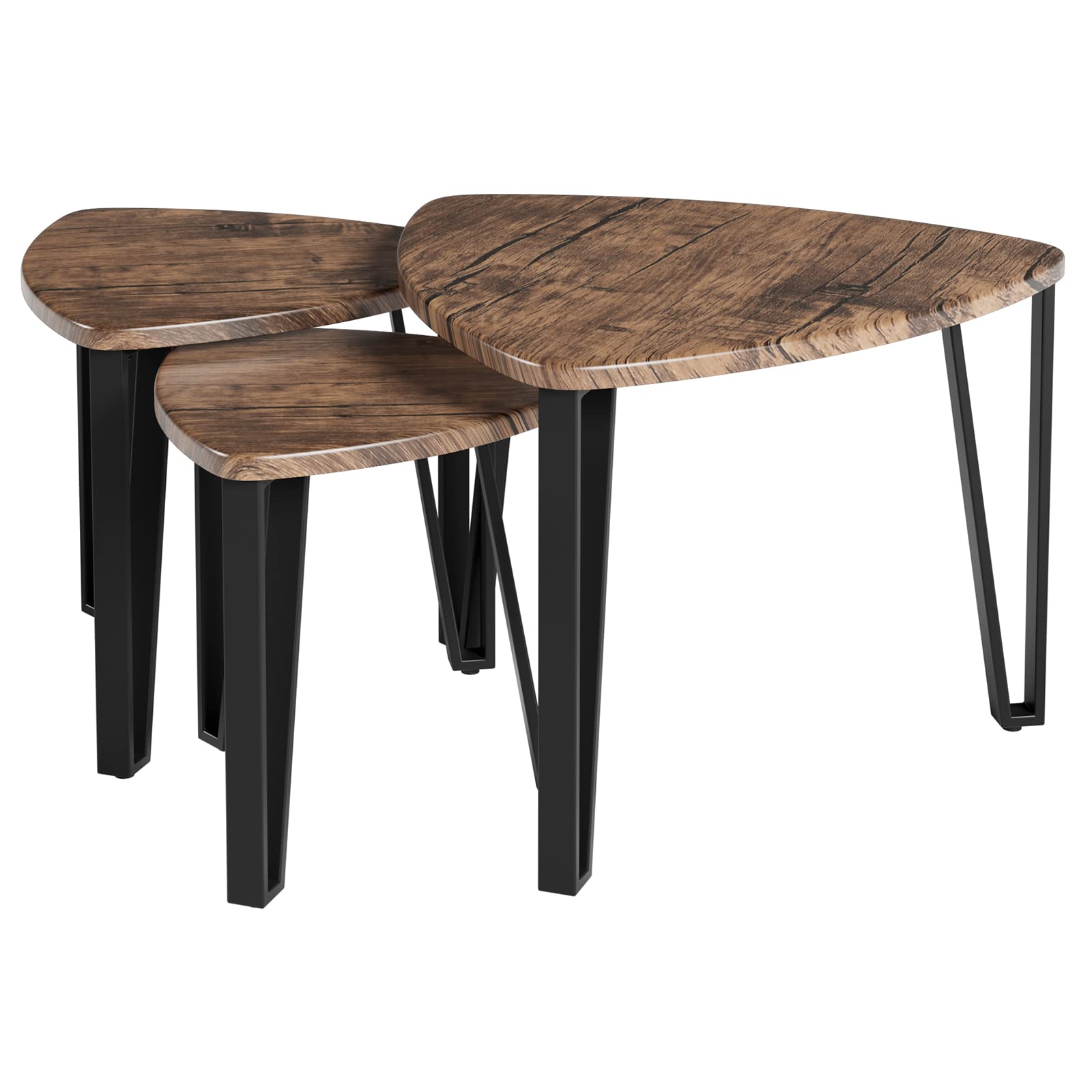 Modern Industrial Nesting Coffee Table Set of 3 - Stackable Wooden Side Tables with Sturdy Metal Legs for Living Room, Bedroom & Office - Vintage Brown End Tables for Small Spaces, Home Decor & Apartment Furniture