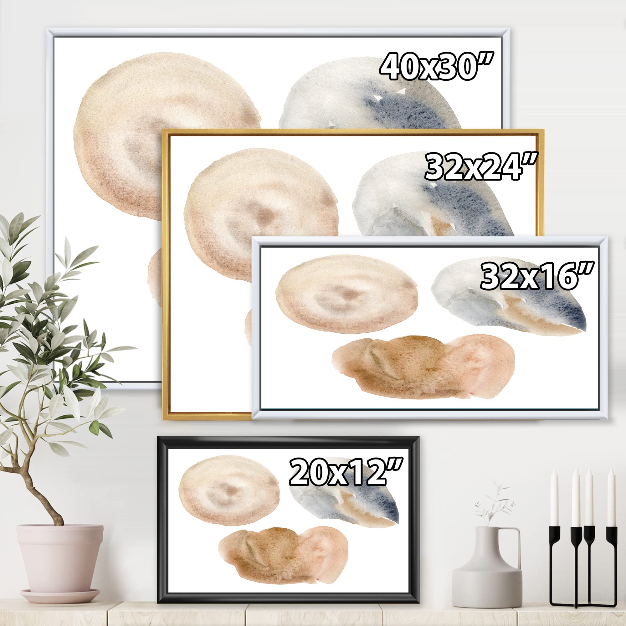 Abstract Blue & Beige Circle Spot Framed Canvas Wall Art Print - Modern Holiday Decor for Living Room, Bedroom & Office