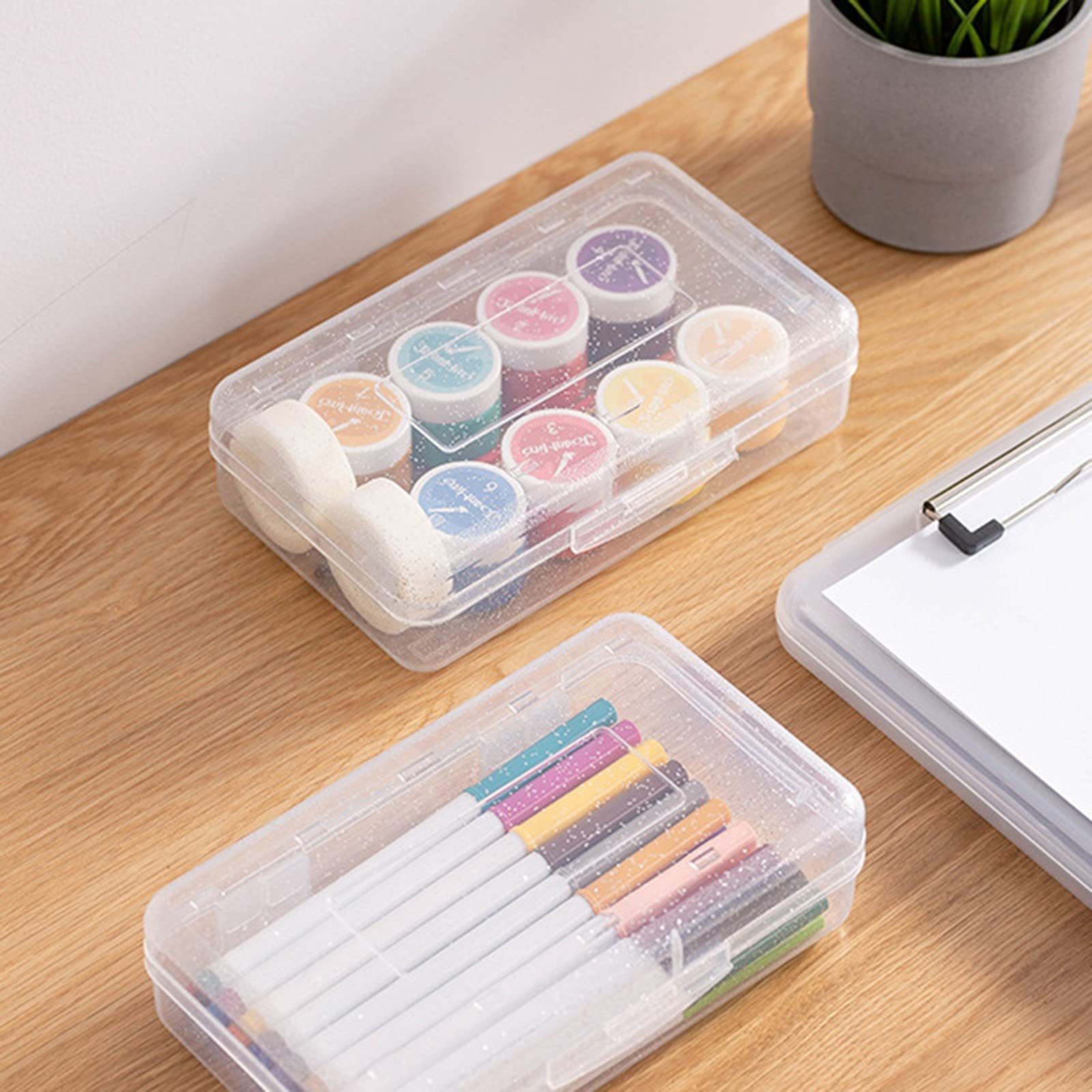 Large Clear Plastic Pencil Box with Lid - Stackable Design for School, Office & Art Supplies Storage - High Capacity Organizer for Pens, Markers, Crayons & Stationery