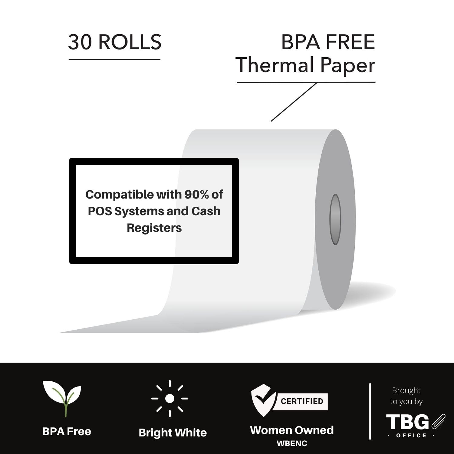 BPA Free Thermal Paper Rolls 3 1/8” x 230’ - 30 Rolls Case - USA Made POS Receipt Paper for Cash Registers & Credit Card Machines - Compatible with Epson, Star, and Zebra Thermal Printers - Ideal for Retail Stores, Restaurants, and Small Businesses