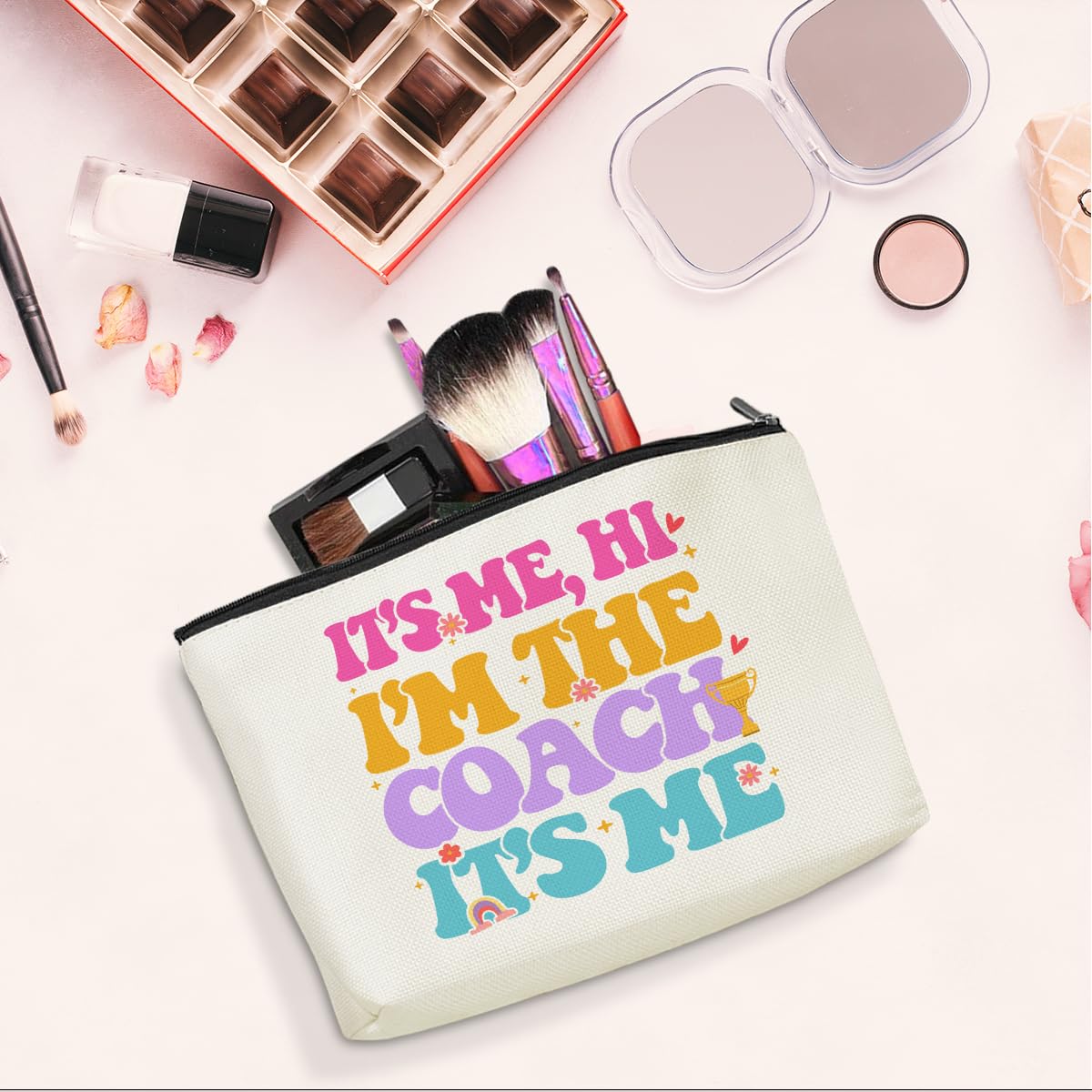 Jeilink Funny 'I'm the Coach' Makeup Bag - Best Appreciation Gift for Basketball, Soccer, Cheer, Gymnastics & Football Coaches - Perfect Thank You Present for Women, Best Friend or Coworker (Birthday, Coach's Day, End of Season) - Great for Travel, Gym & Daily Cosmetics Storage