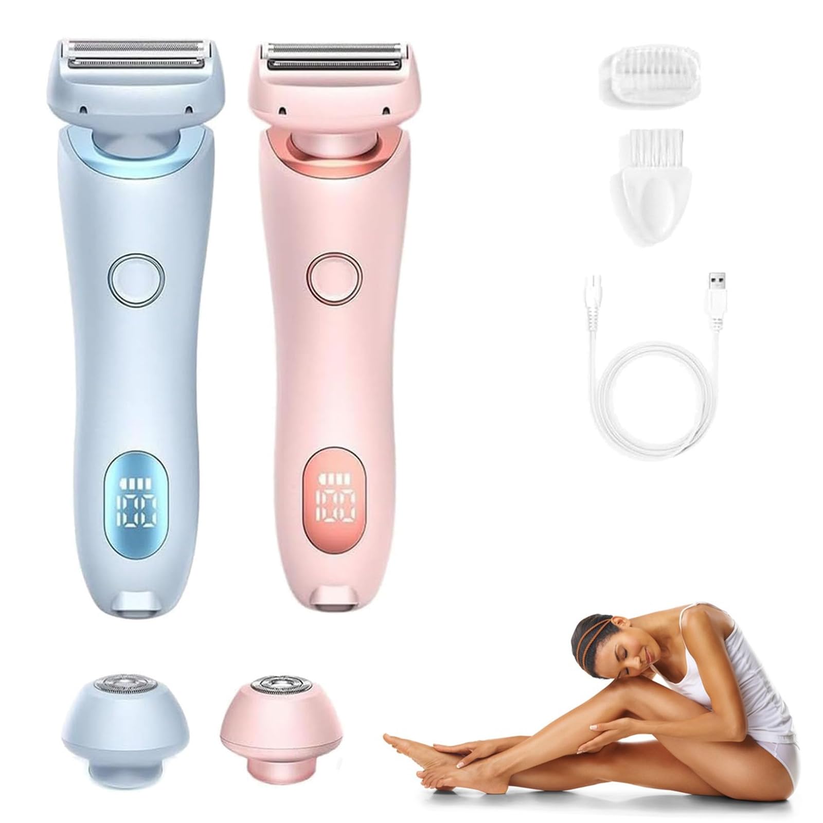 2-in-1 Women's Hair Trimmer & Body Shaver - Waterproof Electric Razor for Women with 2 Removable Heads, Wet/Dry Use, Portable Hair Removal for Legs, Underarms, Bikini Line & Sensitive Skin - Perfect for Travel, Gym & Home Use