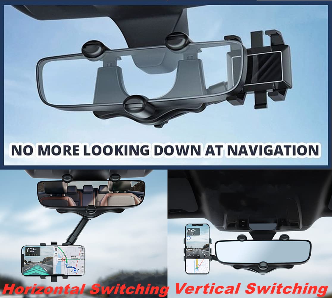Universal Car Mirror Phone Holder - Rotatable & Hands-Free for Safe Driving