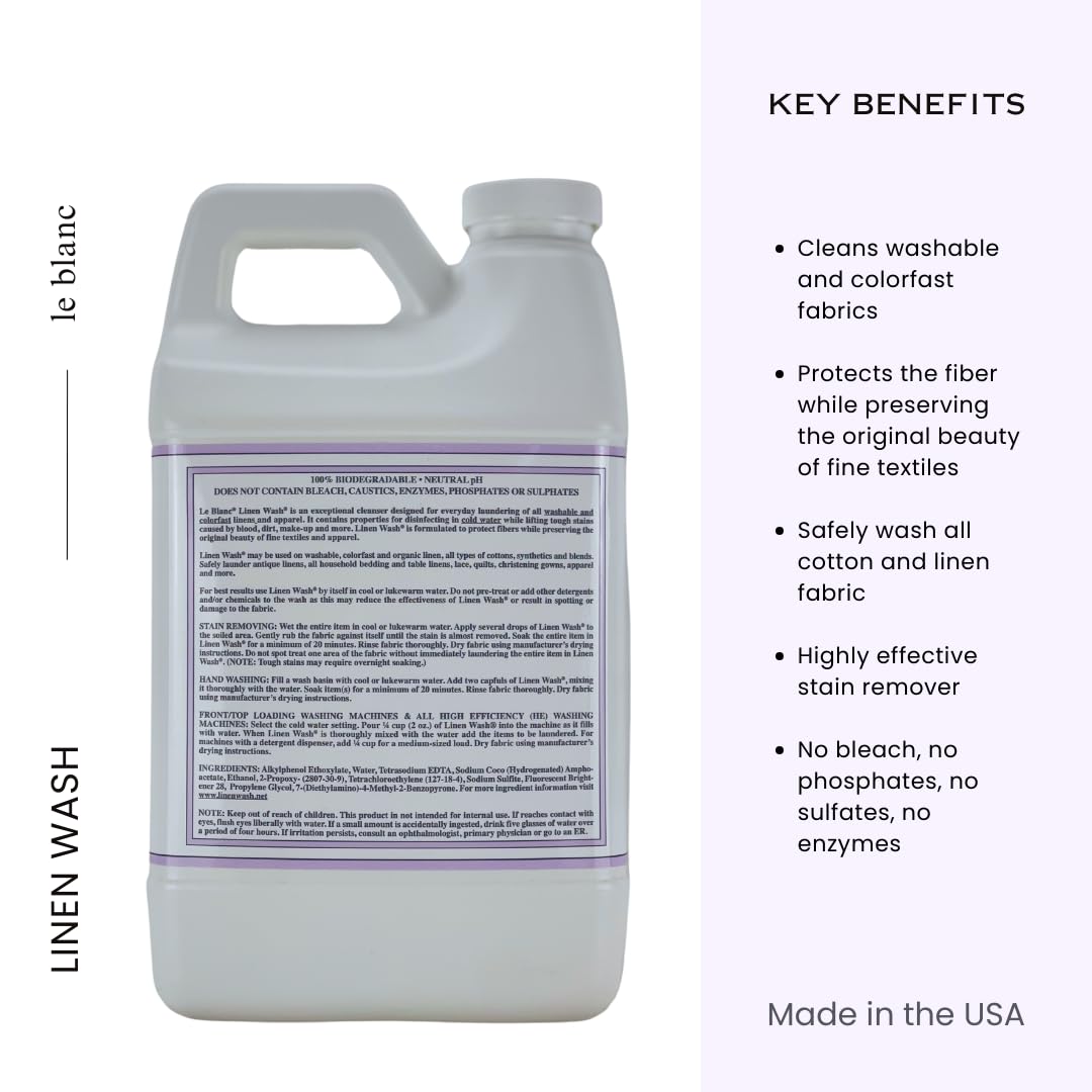 Le Blanc® Fragrance-Free Linen Wash® - Premium Laundry Detergent for Bedding & Table Linens - 64 oz (3 Pack) - Gentle Cleaning for Luxury Linens, Hotels & Home Use