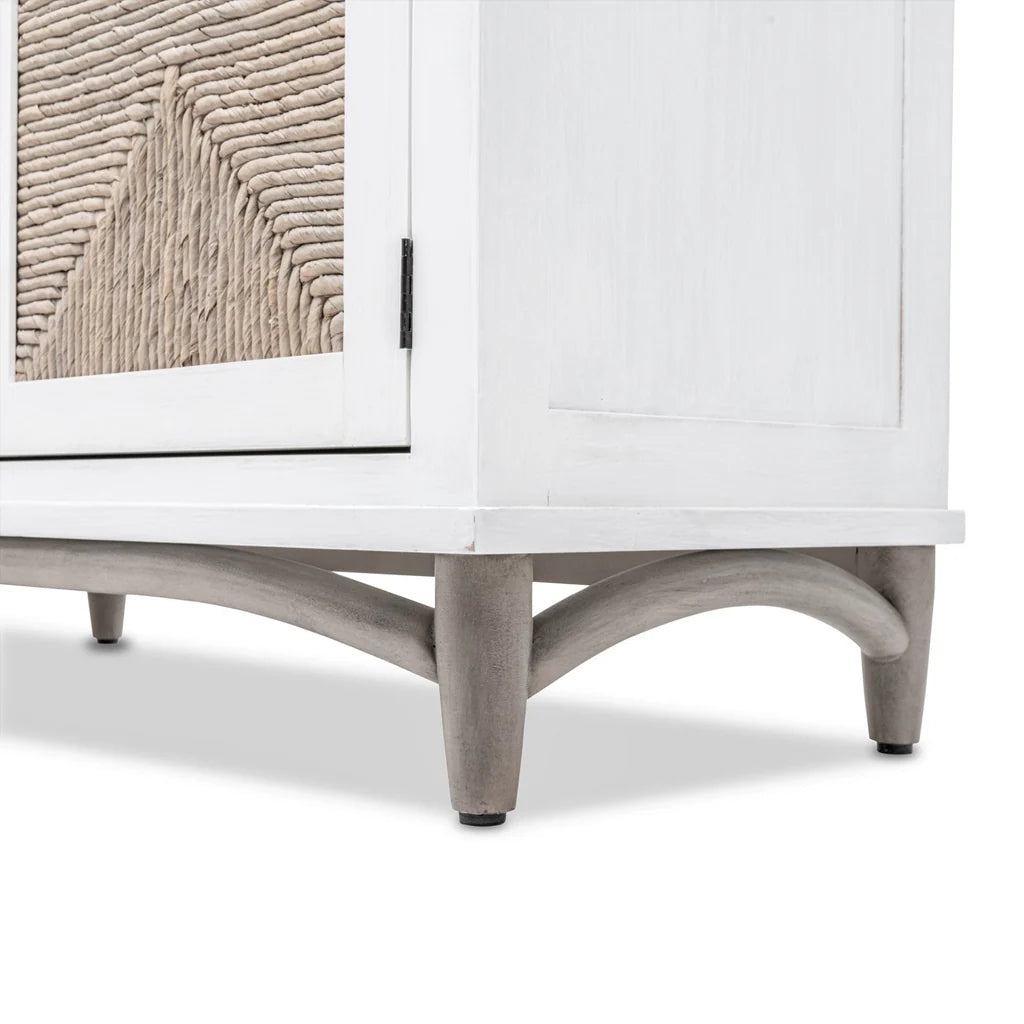 Handmade Indian Solid Mango Wood Sideboard - Ethereal Whites Carved Furniture for Dining Room & Living Room Storage