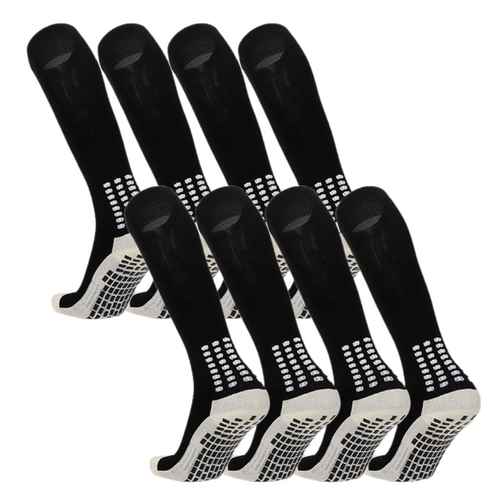 4 Pair Non-Slip Grip Soccer Socks for Men - Knee High Football Baseball Sports Socks with Anti-Slip Pads for Enhanced Performance on Field & Training
