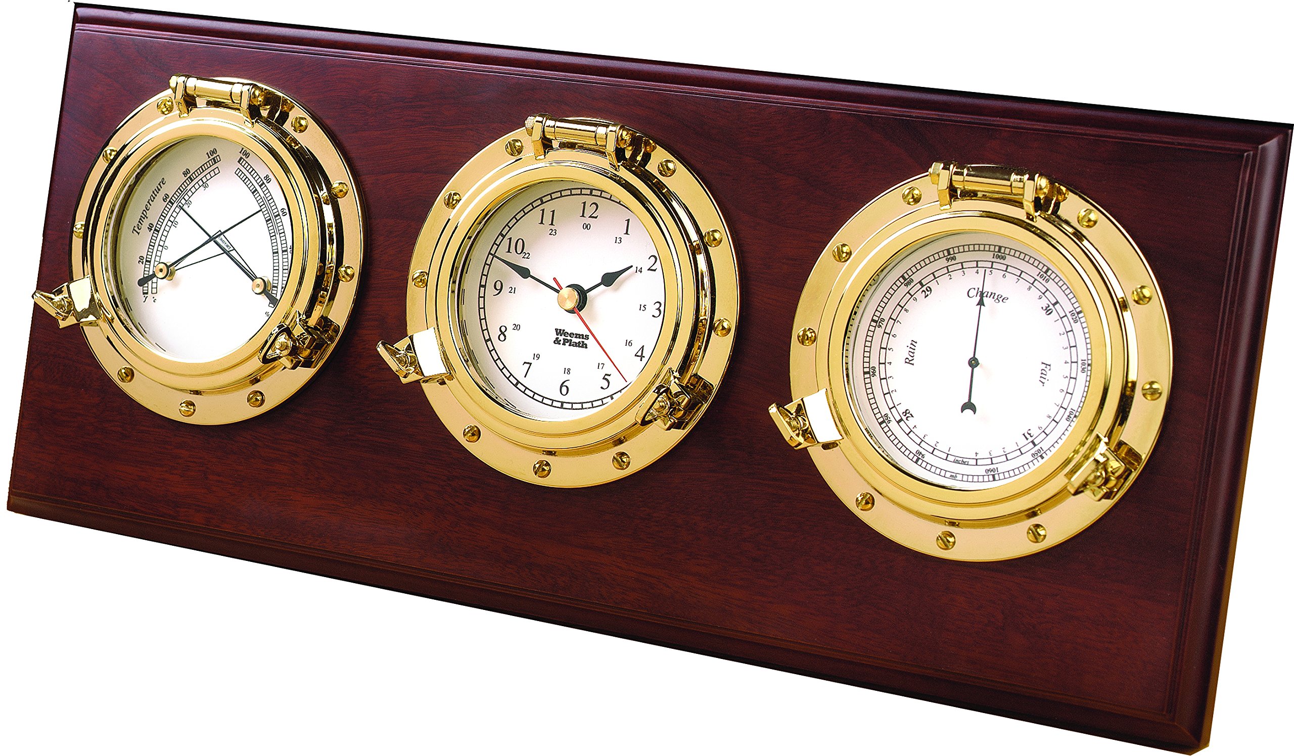 Weems & Plath Porthole Collection Weather Center - Nautical Brass Barometer, Thermometer & Hygrometer for Marine & Home Use | Perfect for Boats, Yachts & Coastal Decor
