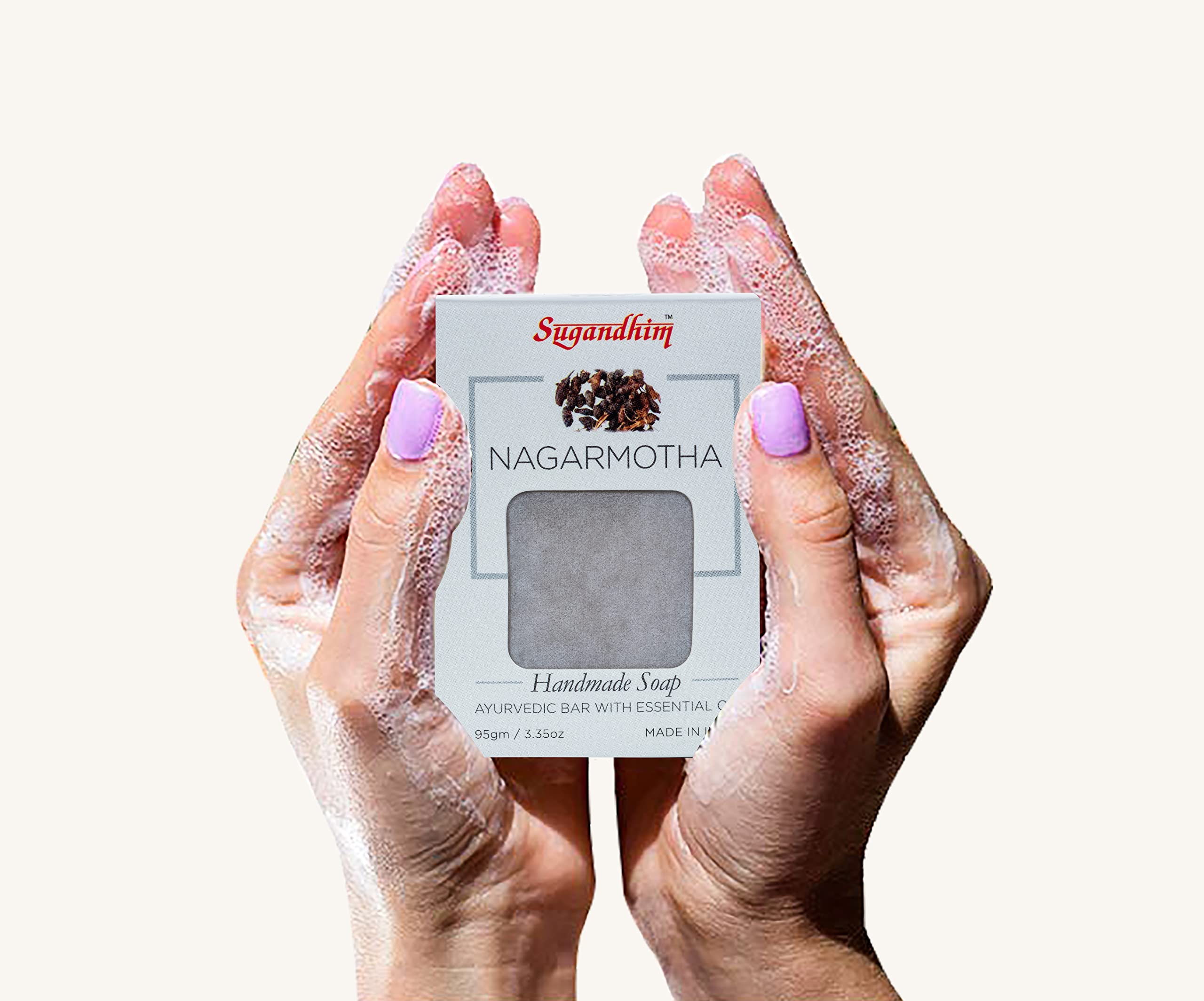Sugandhim Handmade Nagarmotha Ayurvedic Soap - 95g Natural Luxurious Bath Bar for Face & Body | Moisturizing, Exfoliating & Aromatherapy | Perfect for Spa, Gifting & Daily Skincare Routine