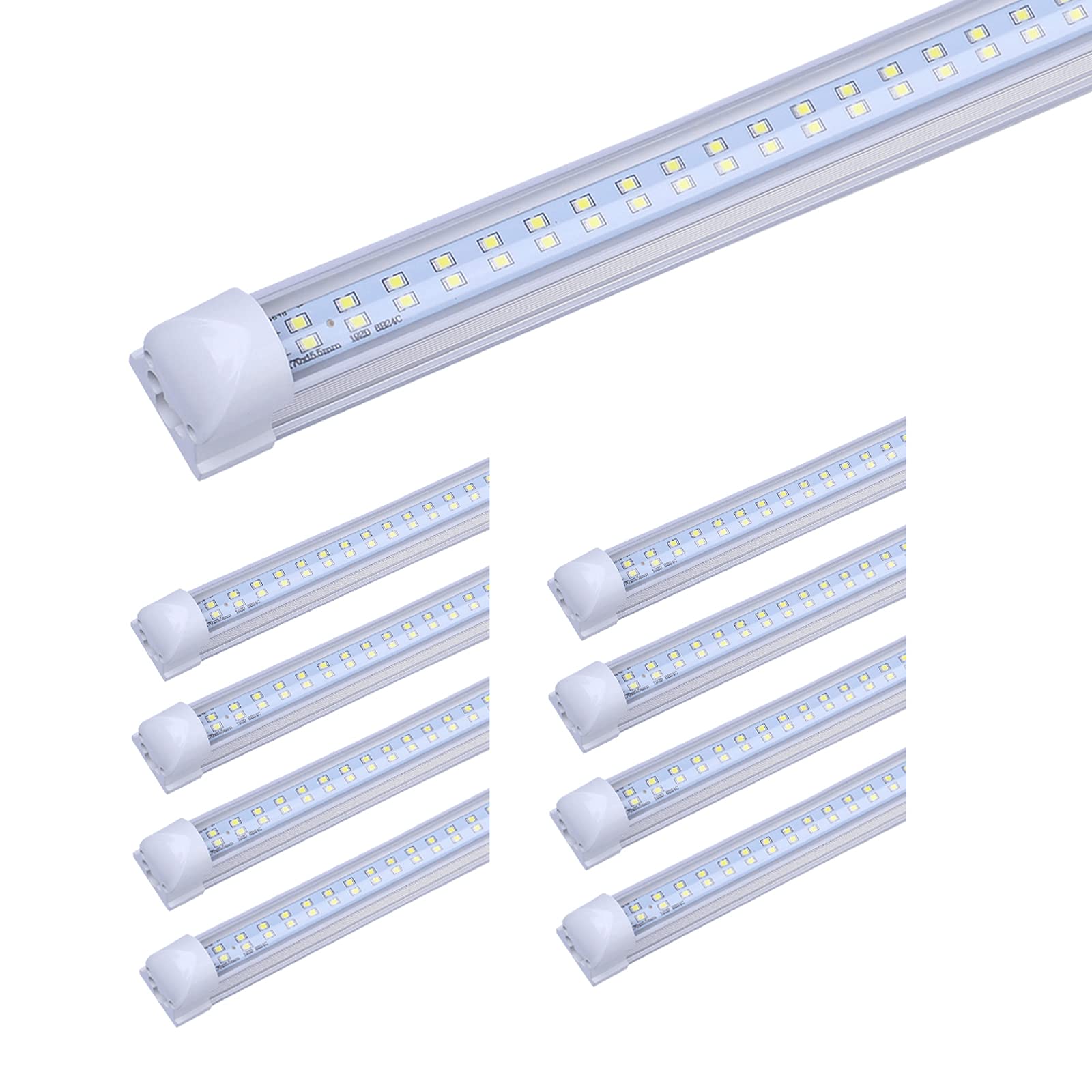 8FT LED Shop Light Fixture - 72W 8640LM 6000K Daylight White, Linkable T8 LED Tube Lights for Garage, Warehouse, Basement & Workshop - High Output Plug & Play (8-Pack) - Perfect for Industrial Spaces, Retail Stores & Home Improvement Projects