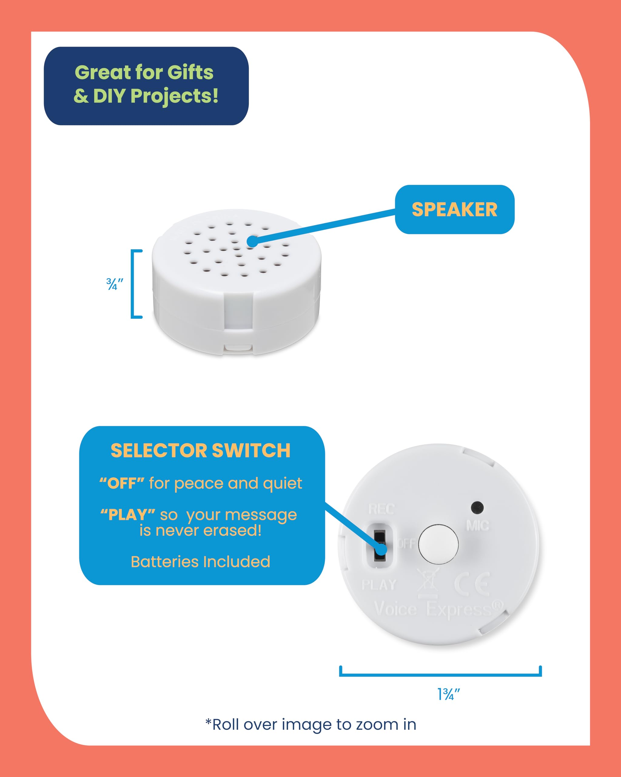 20 Second Multi-Message Voice Recorder for Plush Toys - Custom Sound Module for Stuffed Animals, Teddy Bears, Baby Dolls & Pillows (2 Pack) - Perfect for Birthday Gifts, Surprise Messages & Interactive Play