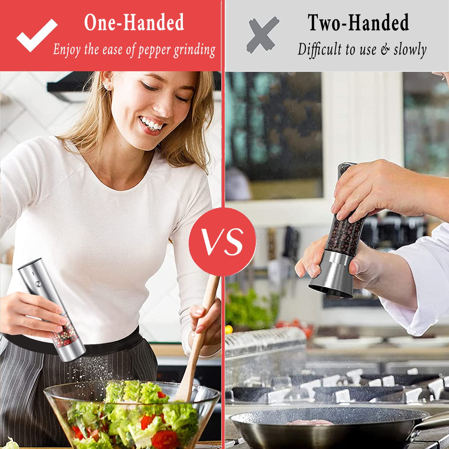 Premium Rechargeable Electric Salt and Pepper Grinder Set - Adjustable Coarseness, LED Light - Modern Kitchen Gadget for Cooking, Dining & Gifting - Black Peppercorn & Sea Salt Mill with Refillable Design