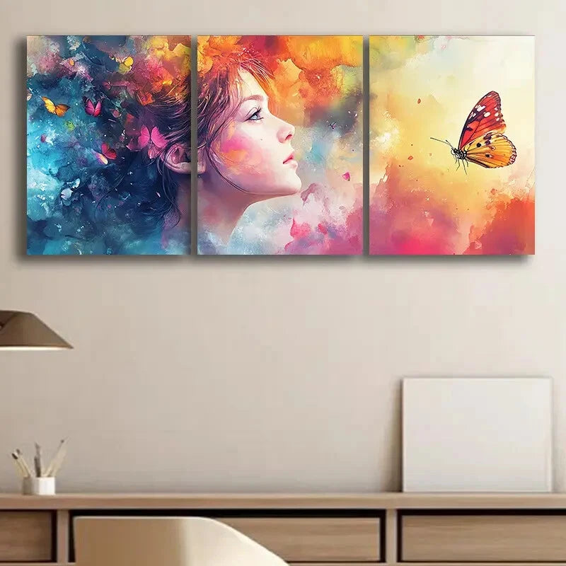3-Piece Abstract Butterfly & Woman Wall Art Set - Framed Canvas 40x60cm (16x24in) - High Quality Print - 100% Australian Made - Ready to Hang - Perfect for Living Room, Bedroom & Office Decor