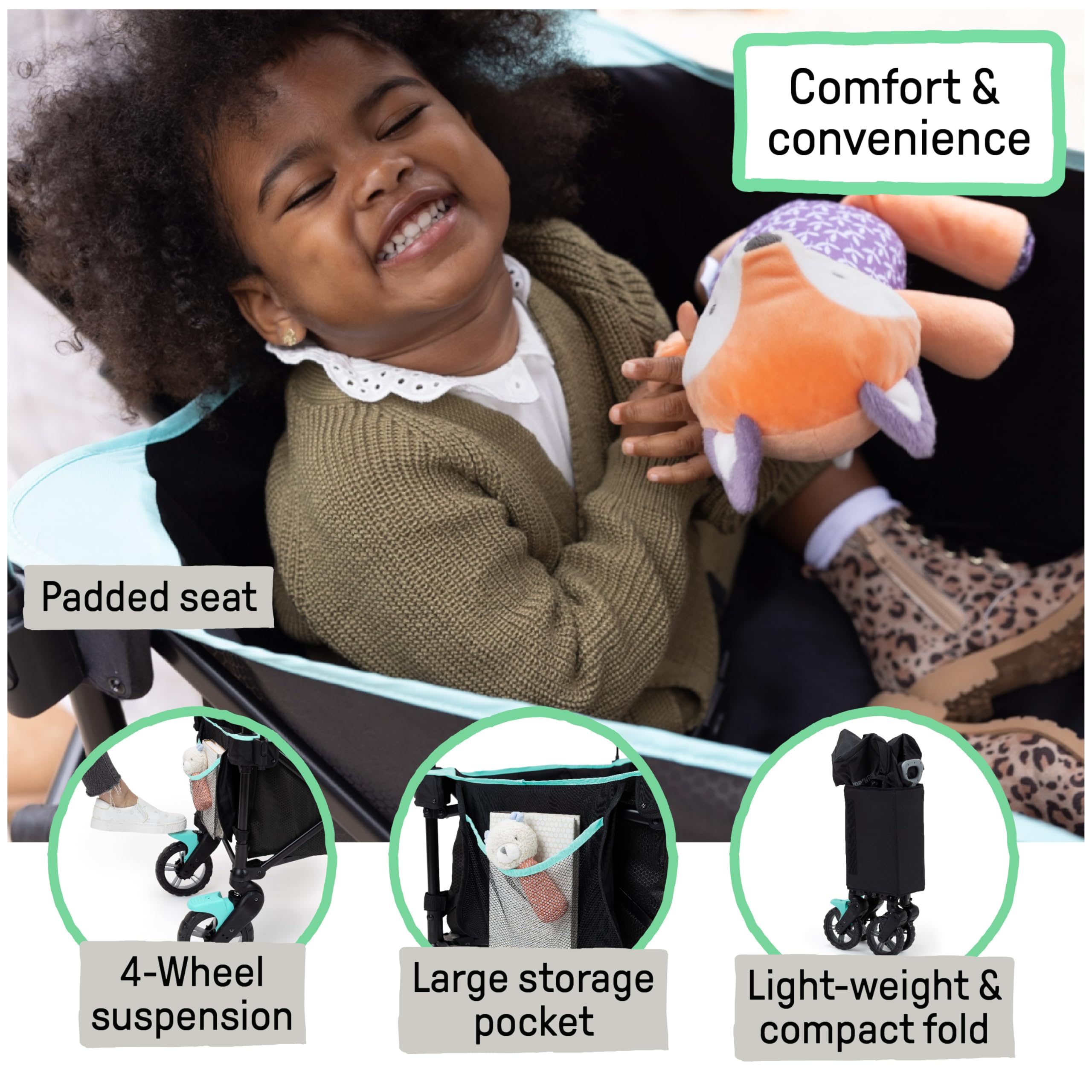 Ingenuity Pop 'N Ride Lightweight Stroller Wagon for 2 Kids - Summer-Ready with Face-to-Face Seats, 3-Point Harnesses & Sun Canopy | Perfect for Beach Outings, Park Visits & Family Travel