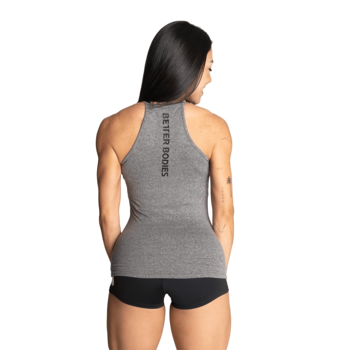 Better Bodies Performance Halter Top - Graphite Melange - Women's Workout & Yoga Apparel for Gym, Running & Fitness Training