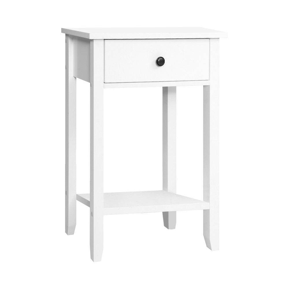White Nightstand with Drawer - Bedside Table with Storage Shelf, Modern Bedroom Side Table for Small Spaces - Perfect for Bedrooms, Dorms, and Apartments