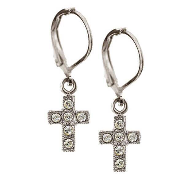 1928 Jewelry Crystal Ab Drop Earrings - Elegant Cross Dangle Earrings for Women, Perfect for Church, Weddings & Special Occasions