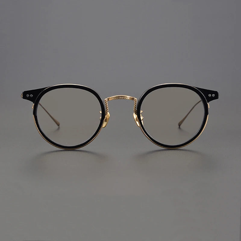 Black Titanium Unisex Round Full Rim Eyeglasses Frame 7285 - Lightweight & Durable for Reading, Driving & Everyday Use