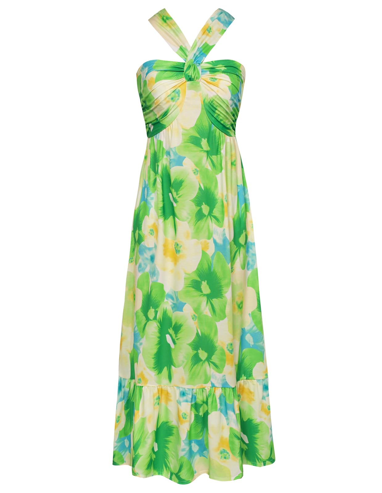 GRACE KARIN Women's Floral Print Criss Cross Halter Maxi Dress - Sleeveless A-Line Summer Beach Dress for Vacation, Wedding Guest & Outdoor Parties
