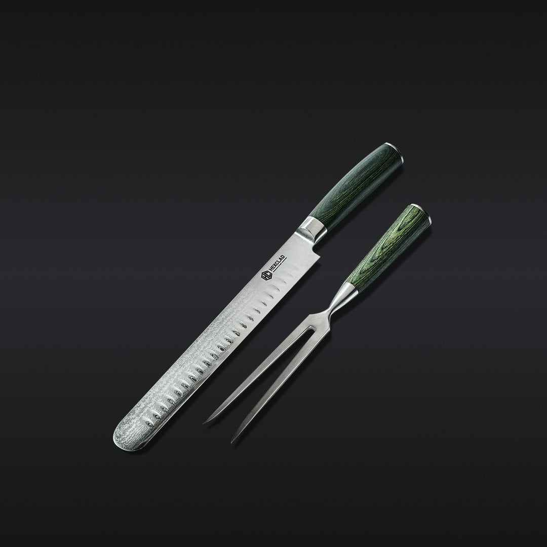 HexClad Hybrid Carving and Roasting Knife Set - Professional Stainless Steel Kitchen Knives for Slicing Meat, Roasting Turkey & Carving Ham - Perfect for Holiday Dinners, BBQ Parties & Home Cooking