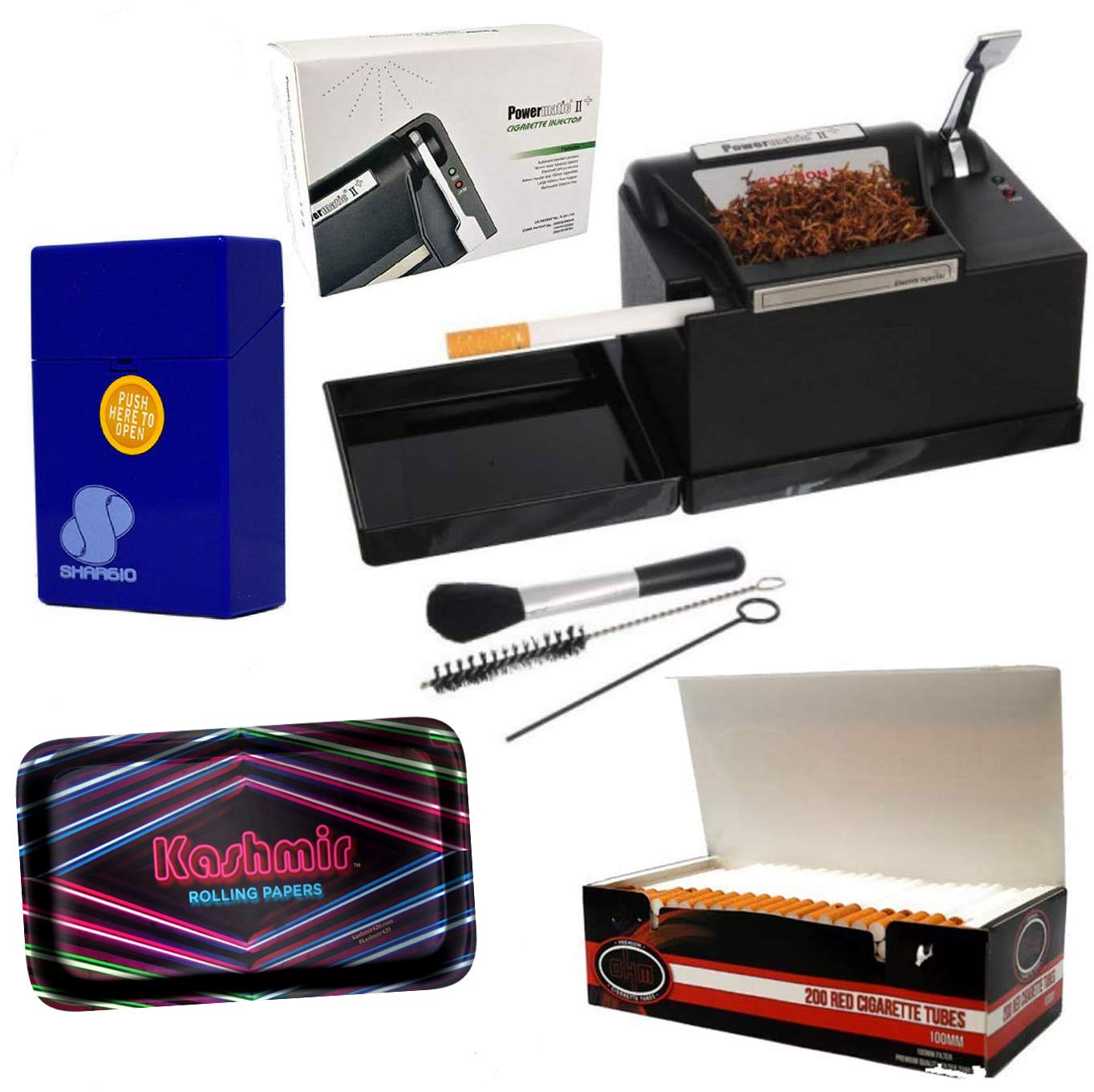Premium Shargio Combo - Electric Injector Machine Powermatic 2 Plus with Lighters, Case, Filter Tubes & Rolling Tray | Complete Rolling Kit for Tobacco & Herbal Blends | Perfect for Home Use & Smoking Enthusiasts