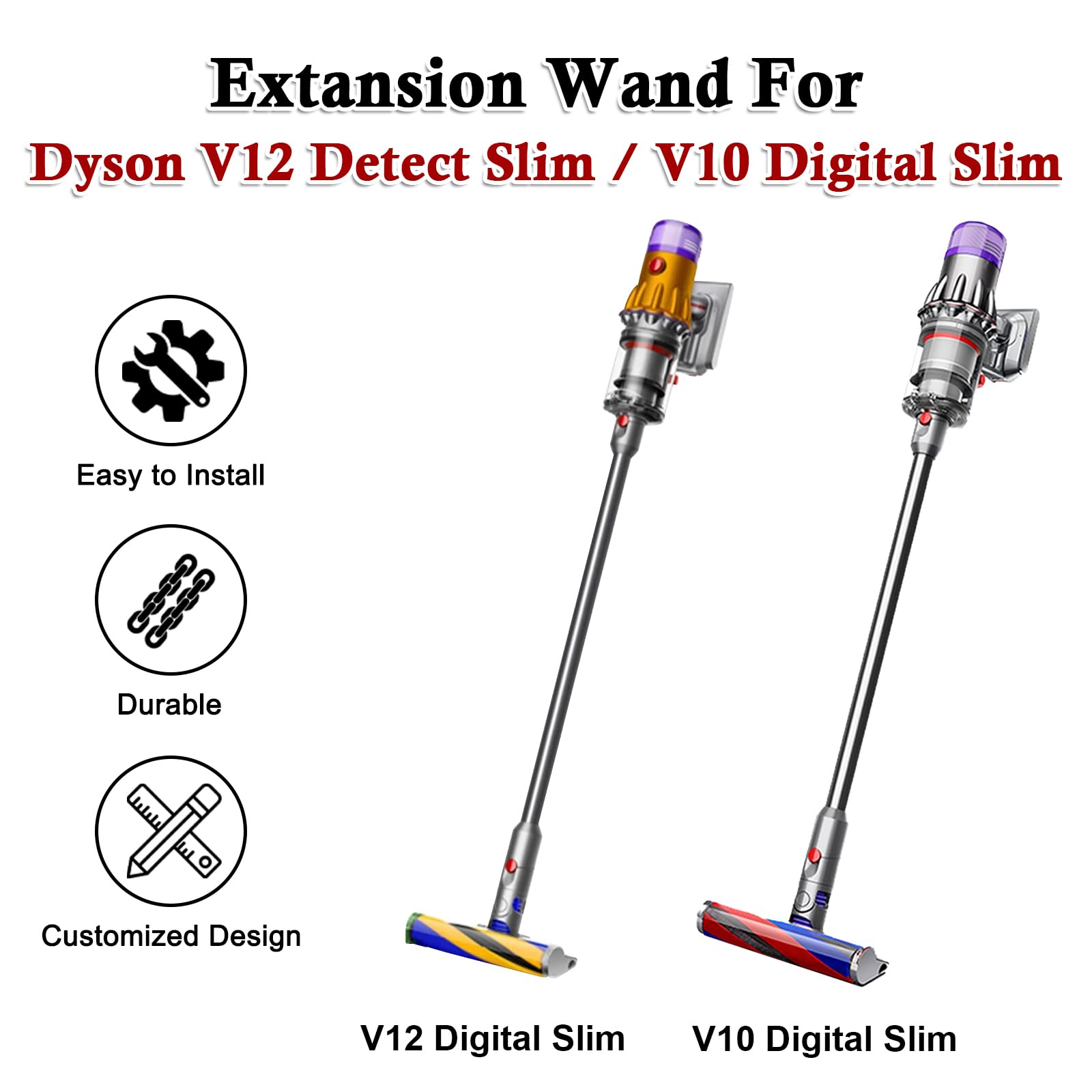 Replacement Wand Compatible with Dyson V10 Digital Slim & V12 Detect Slim Cordless Stick Vacuum Cleaner - Quick Release Extension Tube for Easy Cleaning - Gray - Perfect for Hard Floors, Carpets & Pet Hair Removal