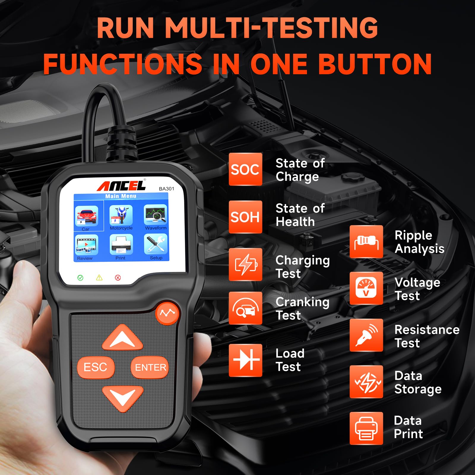 ANCEL BA301 6V 12V Car Battery Tester with PB100 Automotive Circuit Probe - 12-24V Short/Open Finder, AC/DC Diode Relay Tester, Digital Multimeter for Continuity Test - Perfect for Auto Repair, DIY Mechanics & Electrical Diagnostics