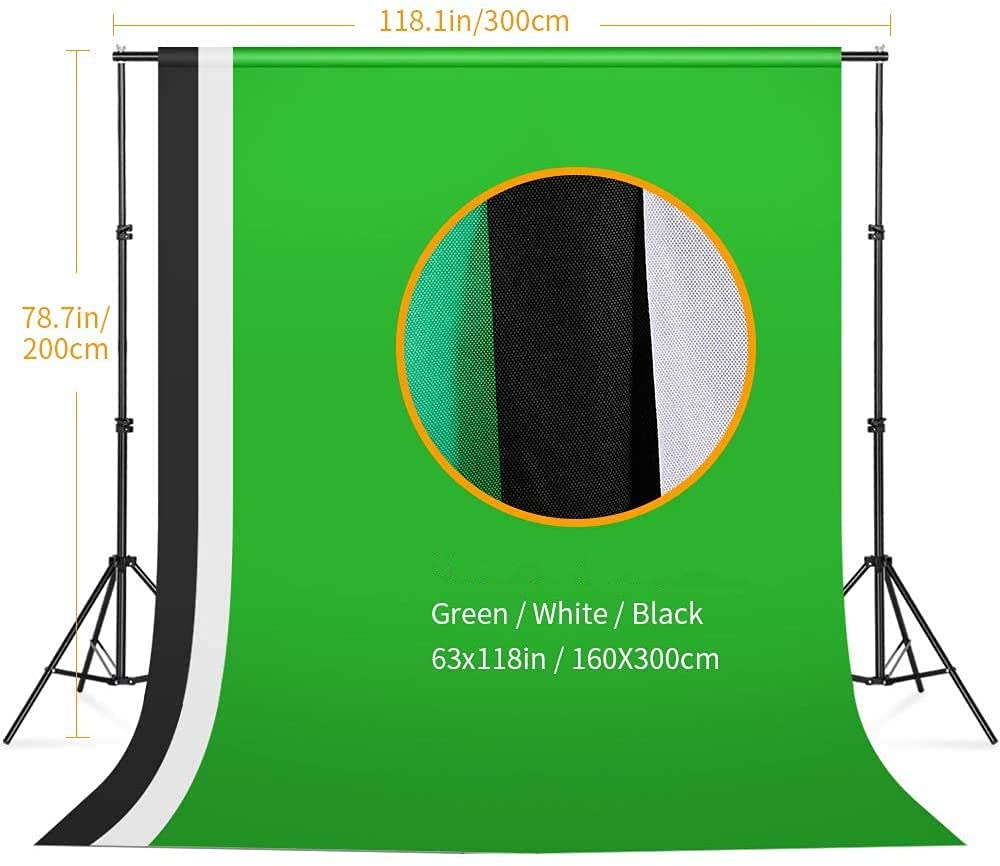 LOMTAP 10ft Backdrop Stand with Green Screen - Professional Photography Lighting Kit Includes 3 Softboxes, 5 Photo Umbrellas & 5-in-1 Reflector - Perfect for Video Equipment, Studio Lights, YouTube Setup and Party Photography