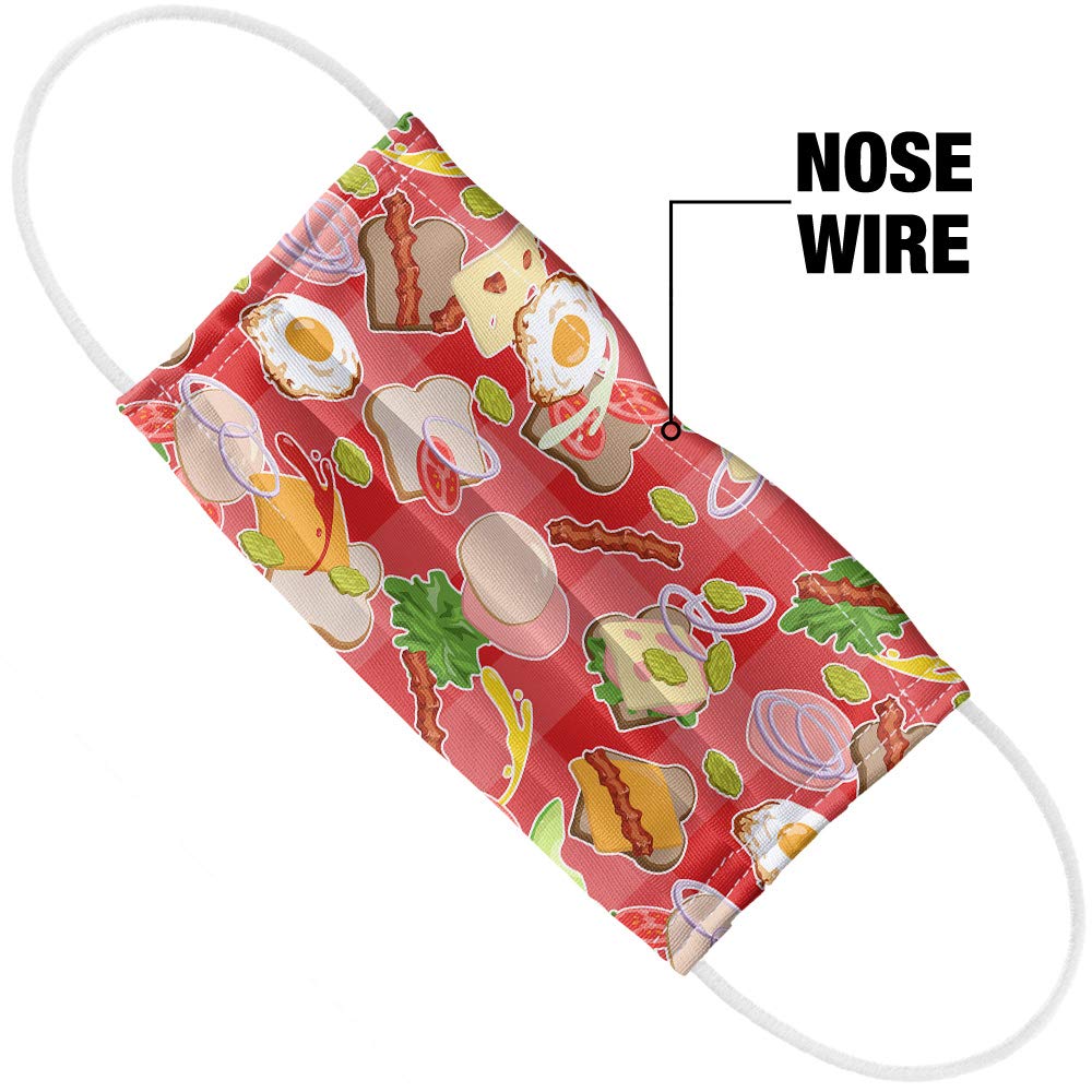 Popfunk Messy Sandwich Pattern Bread Cheese 1-Ply Reusable Face Mask - Unisex Washable Cloth Mask for Daily Wear, Outdoor Activities & Travel Protection