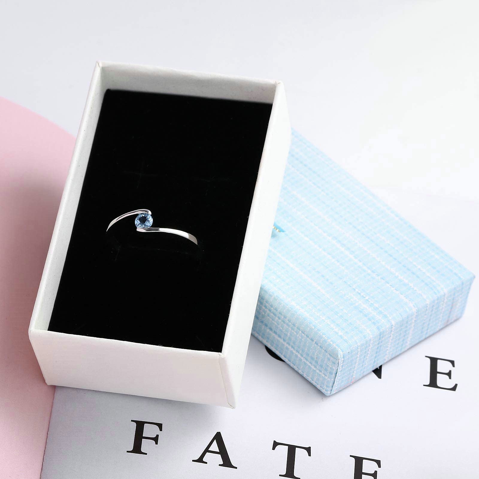 Gualiy Sterling Silver Rings for Women - Elegant Blue Round Topaz Wedding & Engagement Rings, Sizes 4-11 | Perfect for Proposals, Anniversaries & Special Occasions