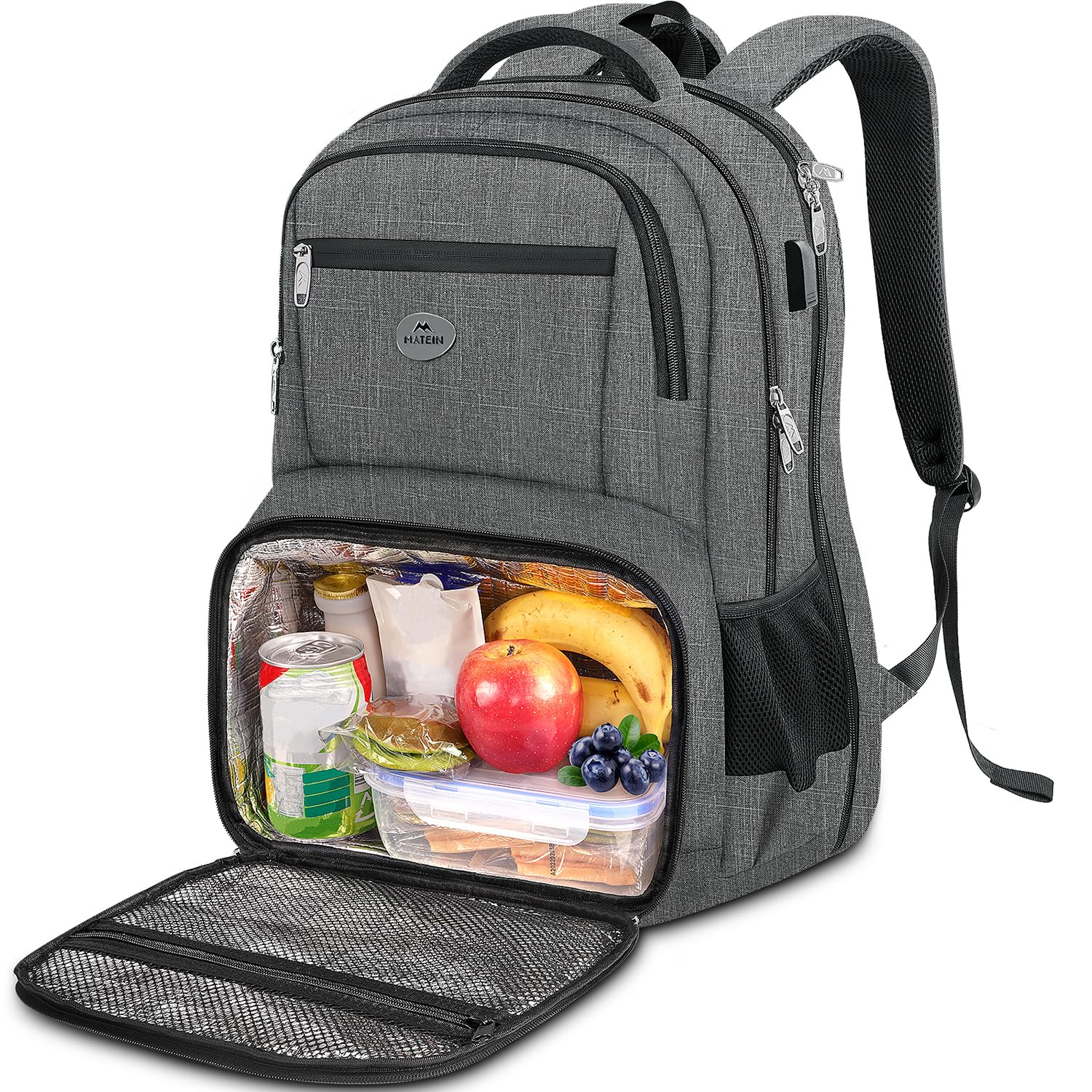 MATEIN Anti-Theft Laptop Backpack for Men - Large 17 Inch Work Backpack with USB Charging Port, TSA Approved Travel Carry-On Bag for Business, College, Camping & Hiking - Water Resistant Grey Backpack (Perfect for Commuting, Business Trips & Outdoor Adventures)
