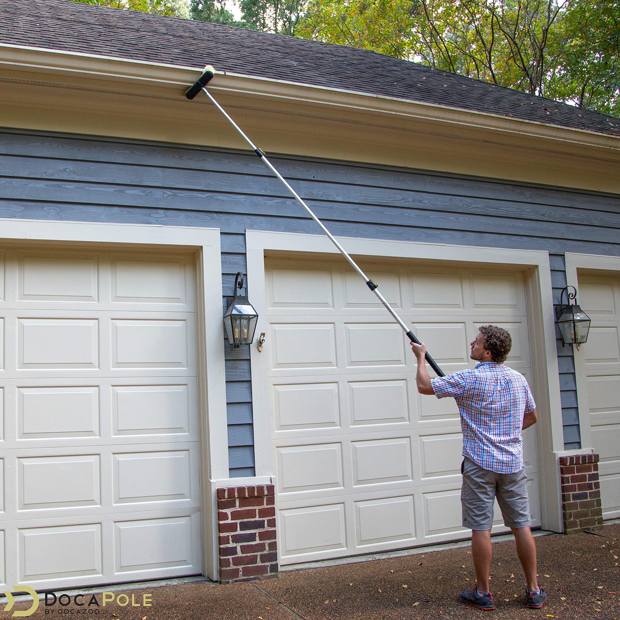 DOCA 5-12 Ft Long Handle Scrub Brush with Extension Pole - Heavy Duty Outdoor Cleaning Brush for Floors, Decks, Patios, Cars & Driveways - Medium Bristle Brush - Perfect for Deep Cleaning Tile, Concrete & Vinyl Surfaces