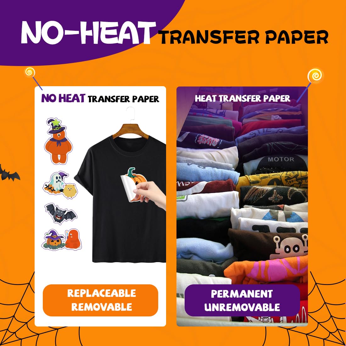 TranSmile No Heat Transfer Paper for T-Shirts (8.5 x 11 Inch, 10 Sheets) - Printable Heat-Free Transfer Vinyl for Inkjet Printers, Removable Sticker Paper for Dark Fabrics - Perfect for DIY T-Shirt Printing, Custom Apparel & Craft Projects