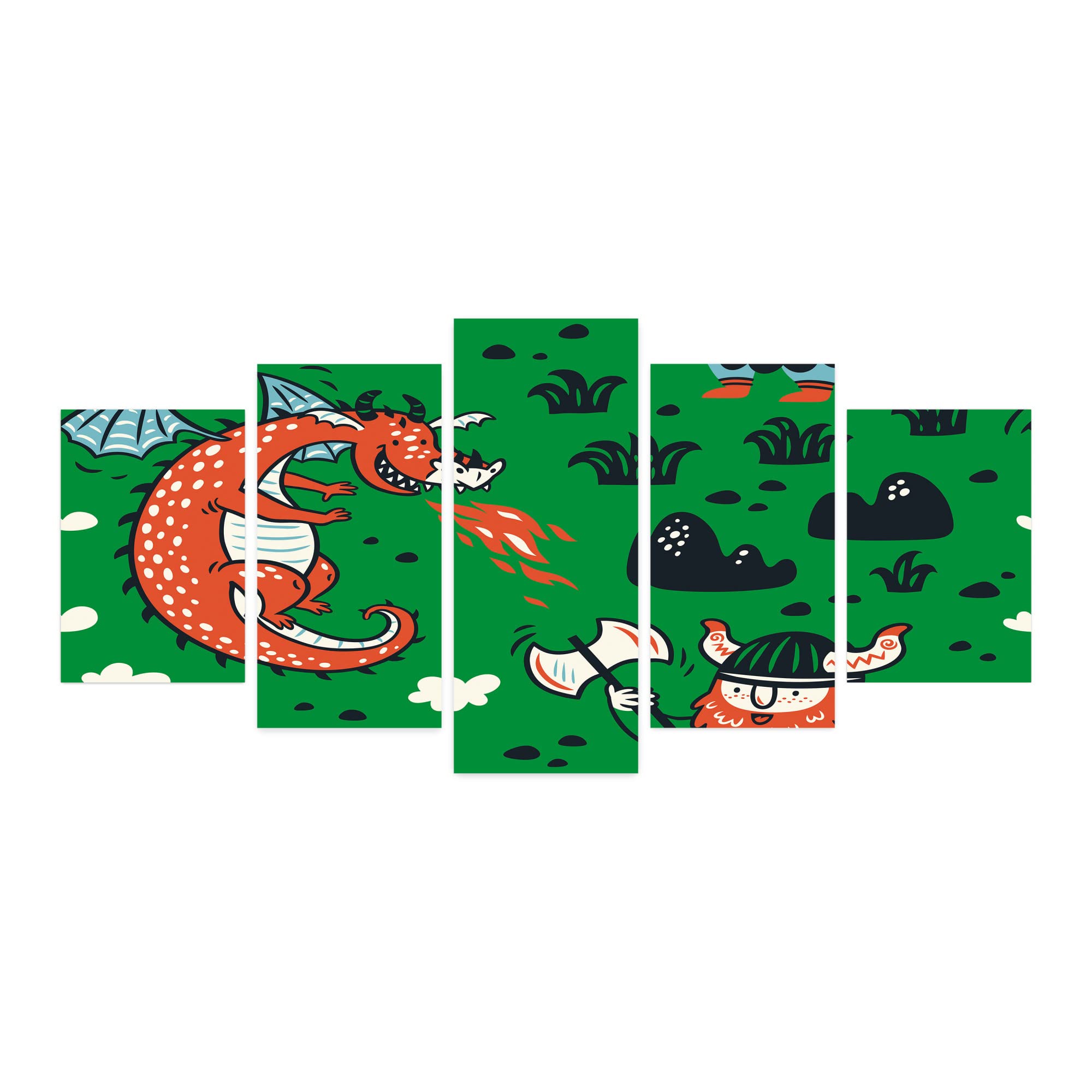 Ambesonne 5-Panel Dragon & Viking Wall Art - 60