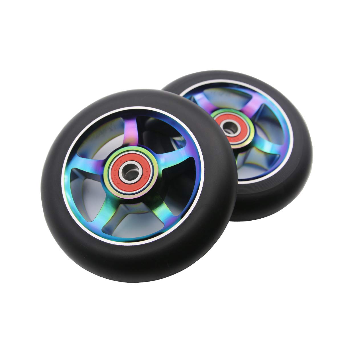 2pcs 100mm Pro Scooter Wheels with ABEC 9 Bearings - Replacement Wheels for MGP, Razor, Lucky & Envy Pro Scooters - Perfect for Street Tricks, Park Riding & Extreme Stunts
