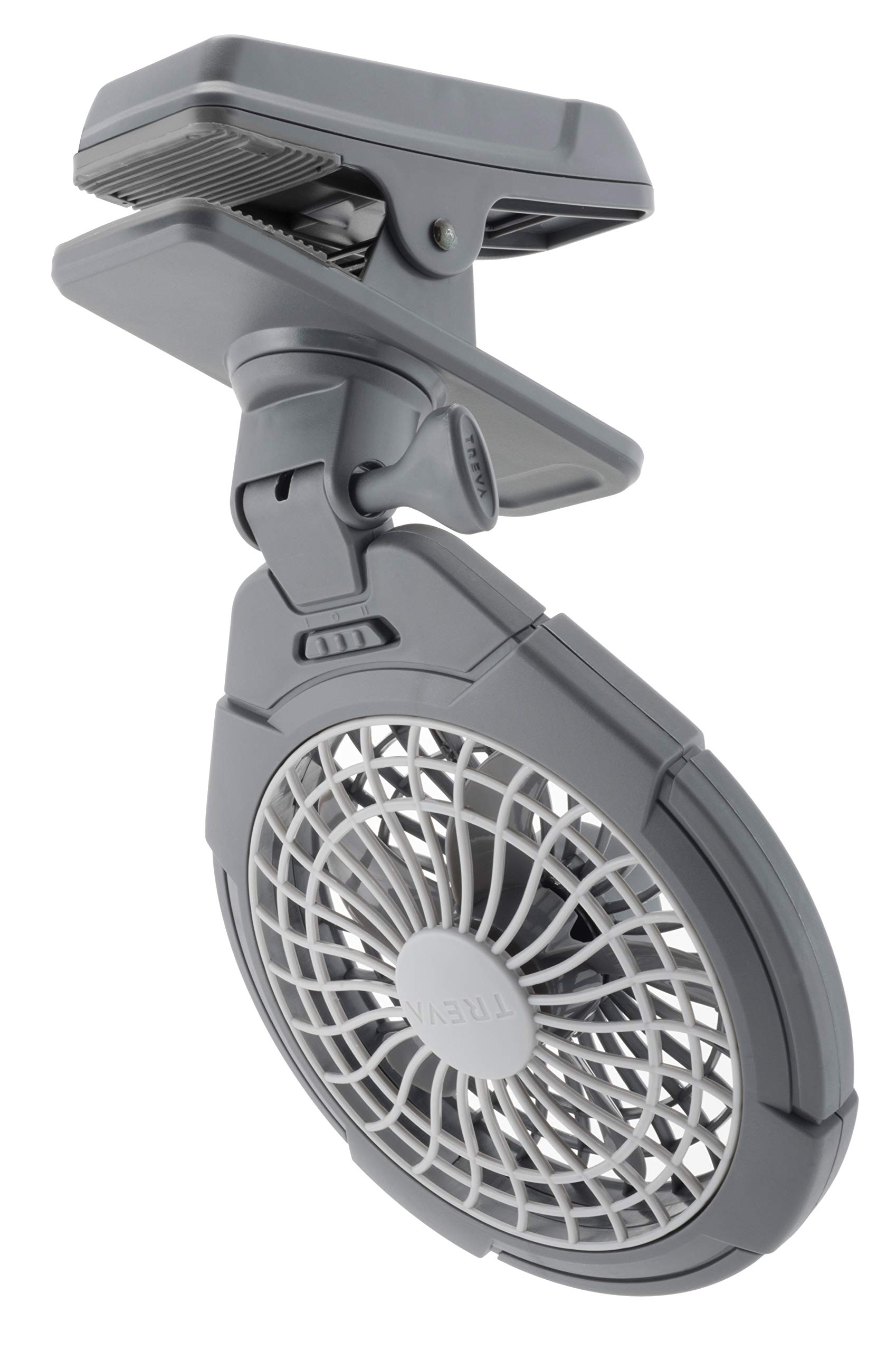 Treva 5 Inch Portable Battery Operated Clip Fan - USB Rechargeable Personal Desk Fan for Travel, Outdoor, Camping, Office & Home Use - Compact Cooling Fan with Strong Clamp for Tents, Strollers & Workstations