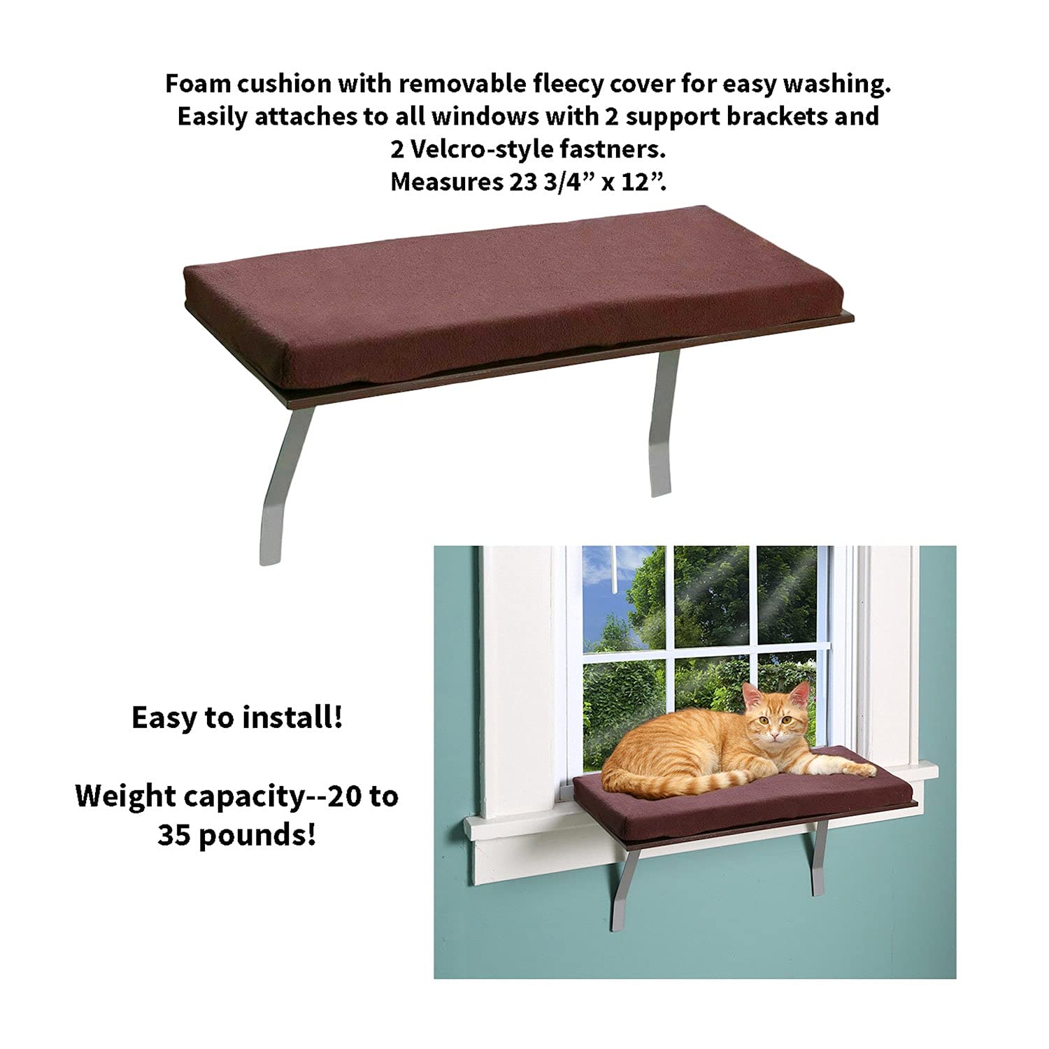 Sunny Kitty Window Perch Seat - Cozy Fleece Foam Cushion with Washable Cover for Cats | Perfect Window Sill Shelf for Cat Napping & Bird Watching