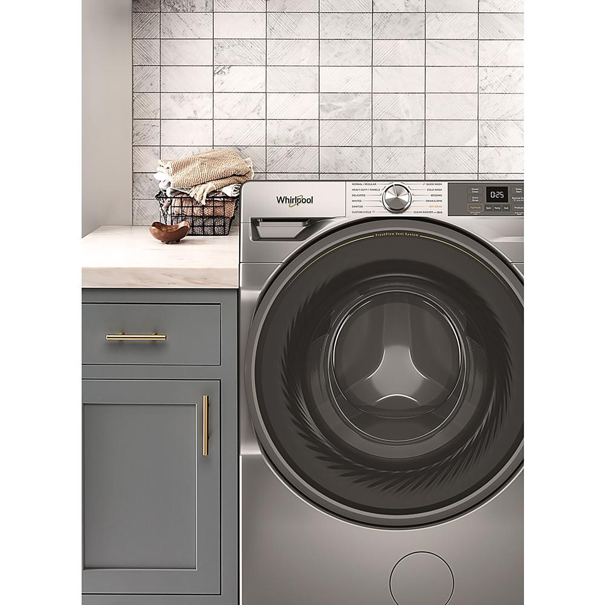 Whirlpool 5.2 Cu.Ft. Silver Front Load Washing Machine with FreshFlow™ Vent System - Model WFW5720RR - Energy Efficient Laundry Solution for Homes & Apartments