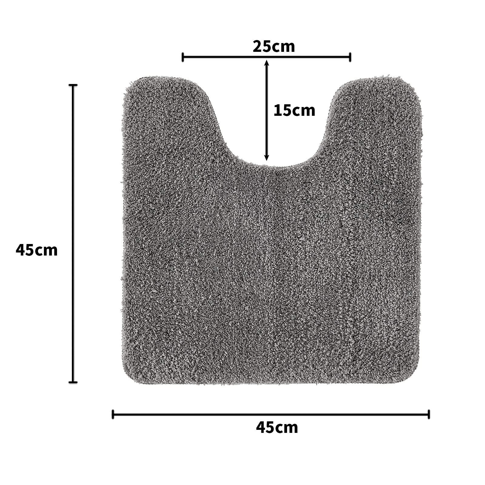 MIULEE Non-Slip U-Shaped Bathroom Rug - Super Absorbent Microfiber Toilet Mat, Soft & Cozy Shaggy Carpet for Bathroom (45x45cm, Grey) - Perfect for Bathroom Floor, Shower Area & Toilet Surround
