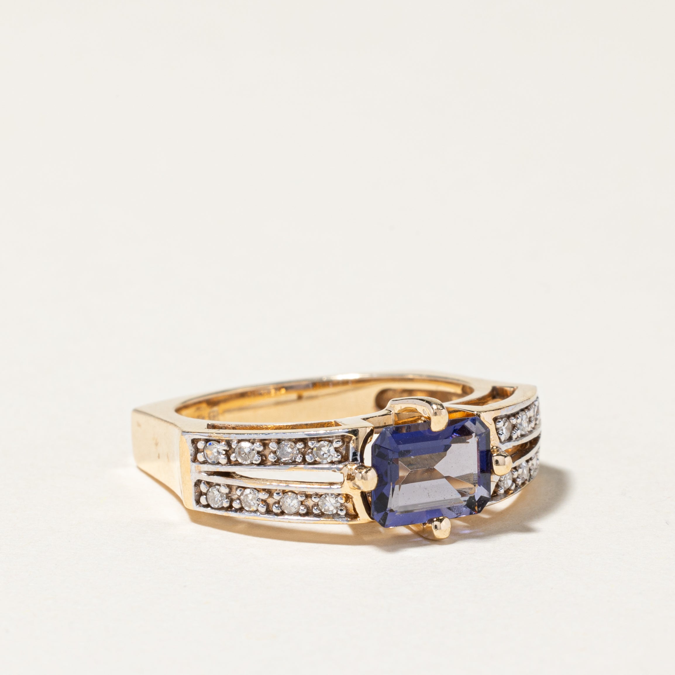 14K Yellow Gold Iolite and Diamond Ring - 1.13ct Iolite with 0.16ctw Diamonds - Size 8 | Elegant Engagement, Anniversary or Gift Jewelry for Women
