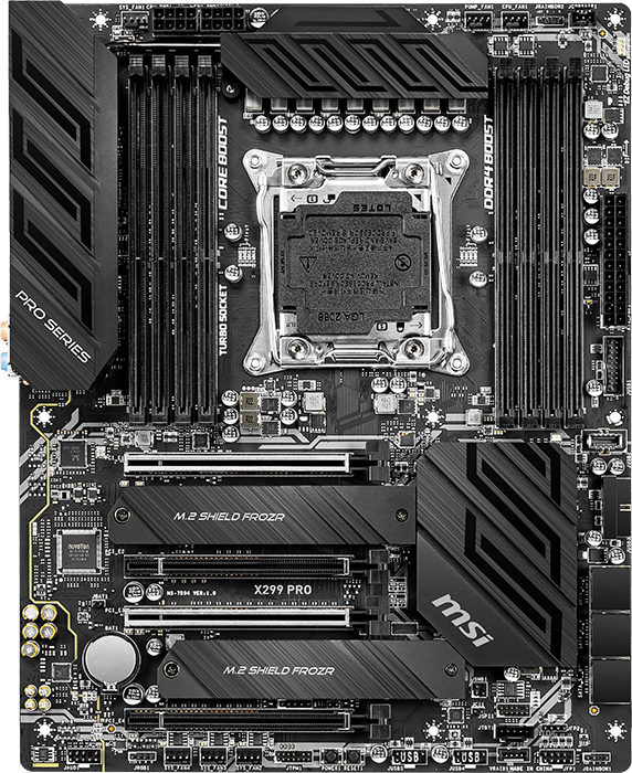MSI X299 PRO LGA 2066 ATX Motherboard - Intel Core i7/i9 Support, DDR4, M.2, USB 3.1 - Perfect for Gaming PC Builds, Video Editing Workstations & High-Performance Computing