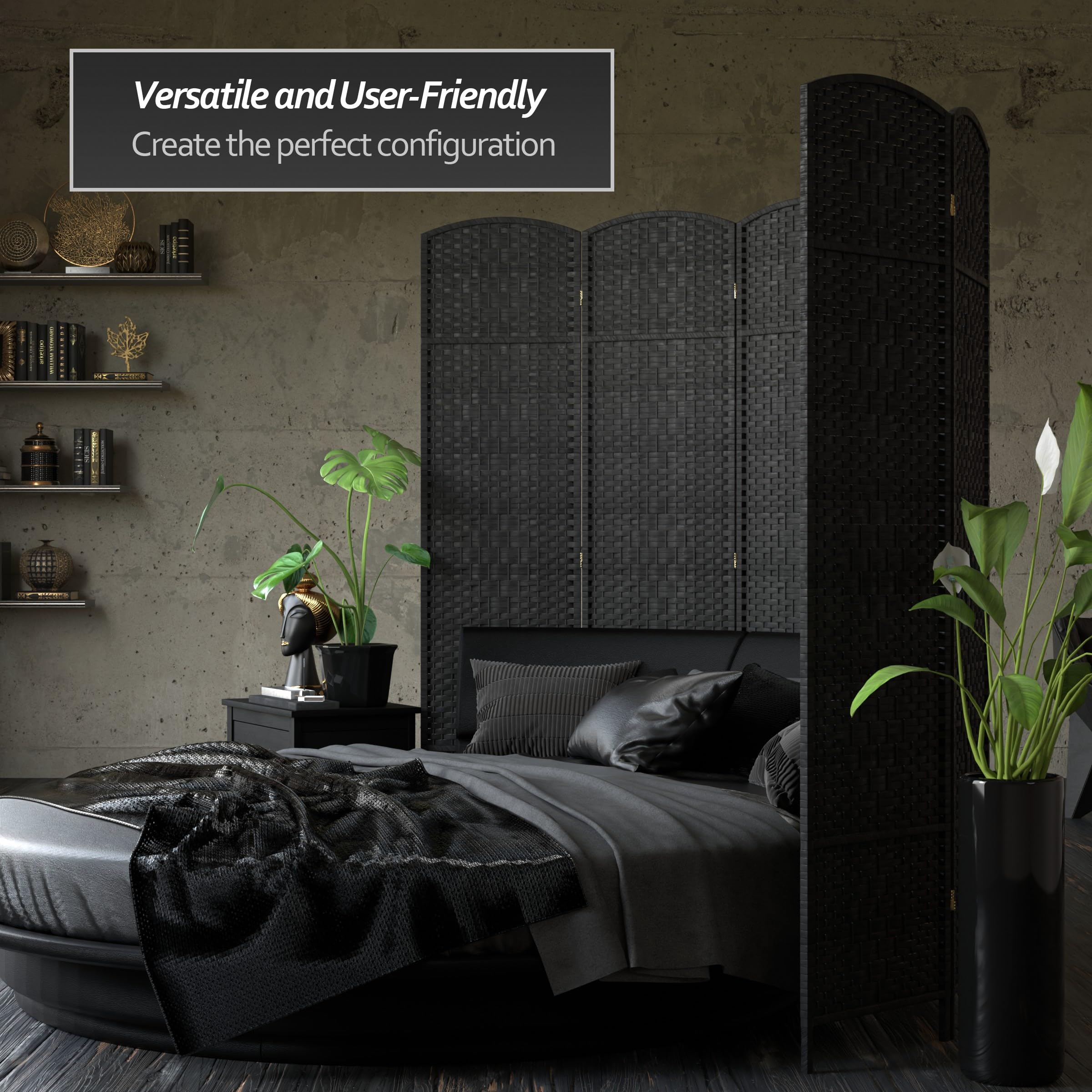 Black 3-Panel Red Lantern FB-7OPDM-BLK-3P Room Divider Screen - Perfect for Home Office, Living Room & Bedroom Privacy Partition