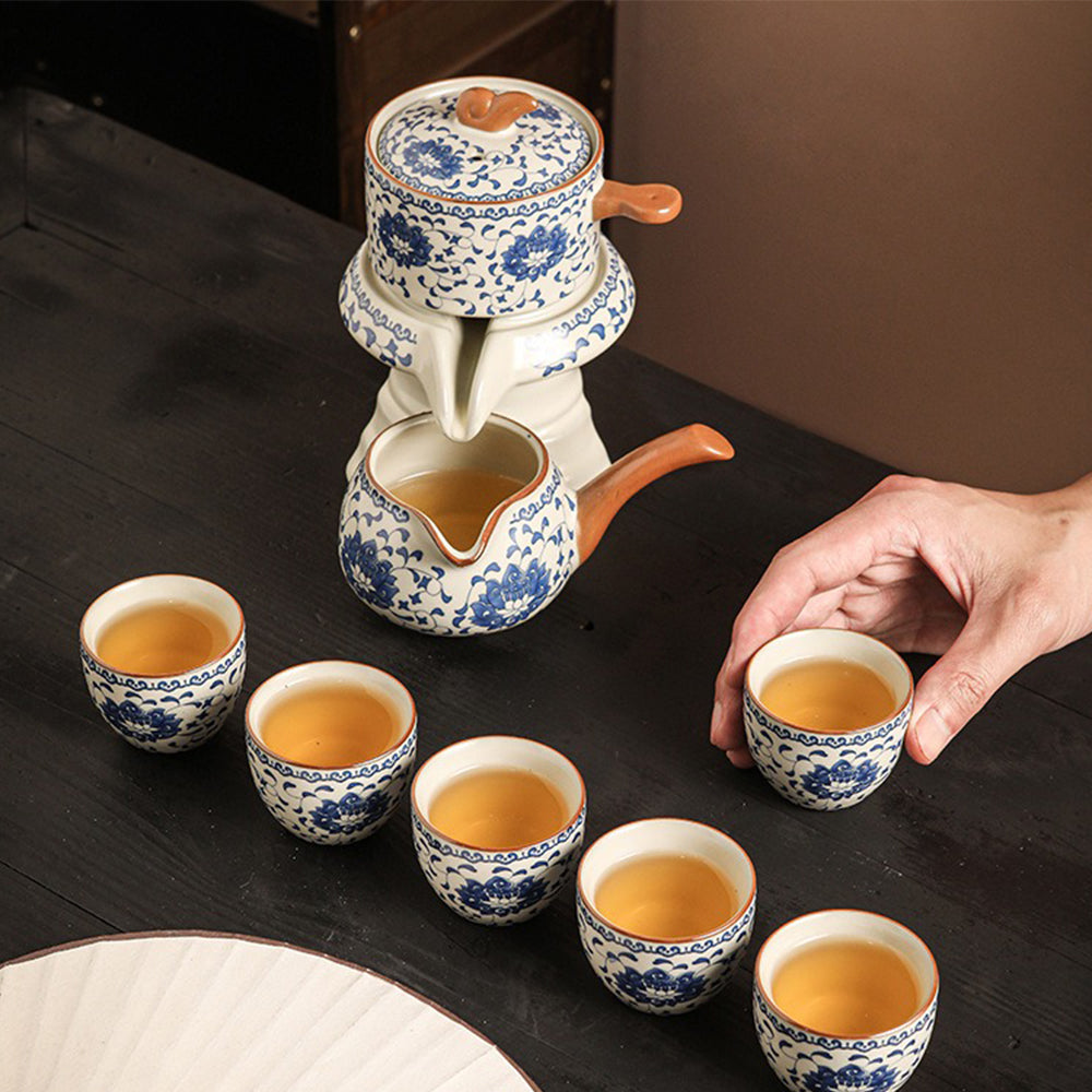 Exquisite Blue and White Porcelain Automatic Tea Set - Traditional Chinese Ceramic Tea Maker with Electric Heating for Home, Office, or Gift Giving