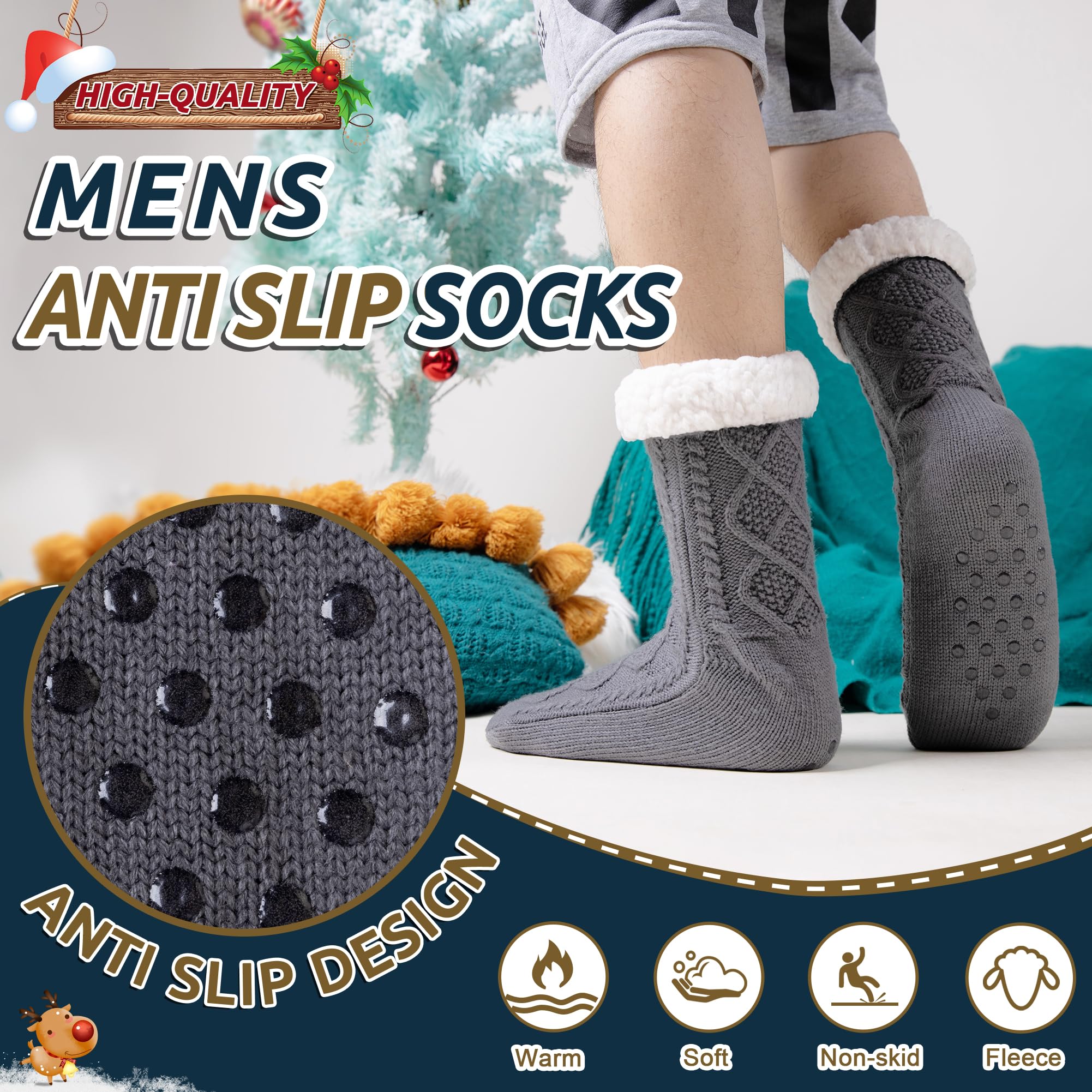 Men's Fleece Lined Extra Thick Winter Slipper Socks - Cozy Non-Slip Fuzzy Home & Sleeping Socks for Indoor Comfort & Warmth