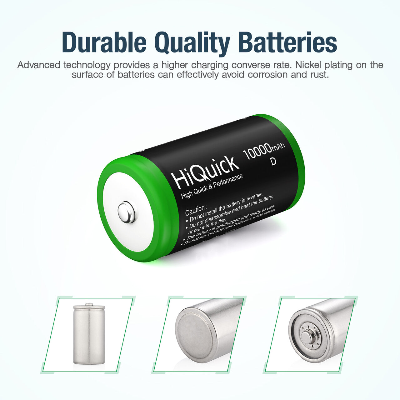 HiQuick D Cell NiMH Rechargeable Batteries 10000mAh 1.2V - 8 Pack Long Lasting High Capacity Batteries for Flashlights, Toys, Radios & Emergency Devices