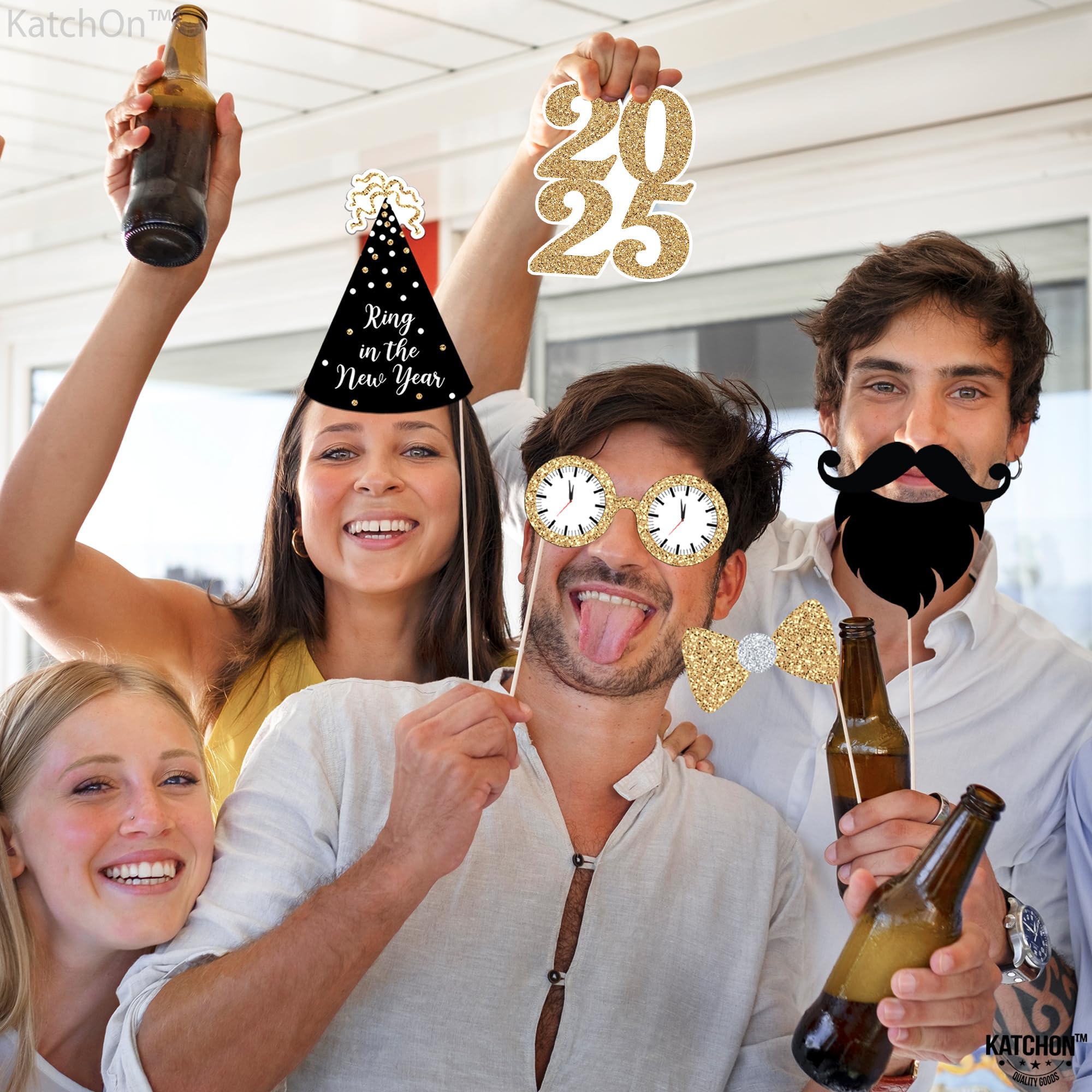 KatchOn 2025 New Year's Eve Photo Booth Props Kit - 40-Piece Set for NYE Party Decorations & Photo Backdrop Accessories | Perfect for New Year's Eve Celebrations, Countdown Parties & Social Media Photos