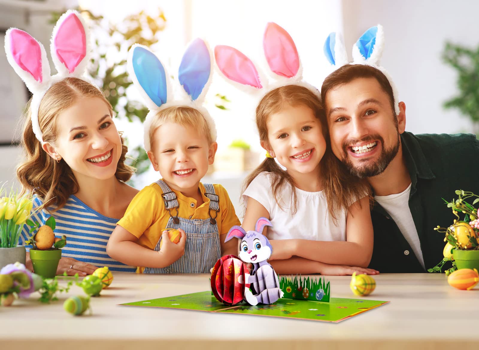 FLYAB 3D Easter Pop Up Greeting Card - Funny Bunny & Eggs Design with Envelope | Spring Festival Gift for Kids, Children, Boys, Girls, Grandsons & Granddaughters | Perfect for Easter Celebrations, Birthday Surprises & Holiday Greetings