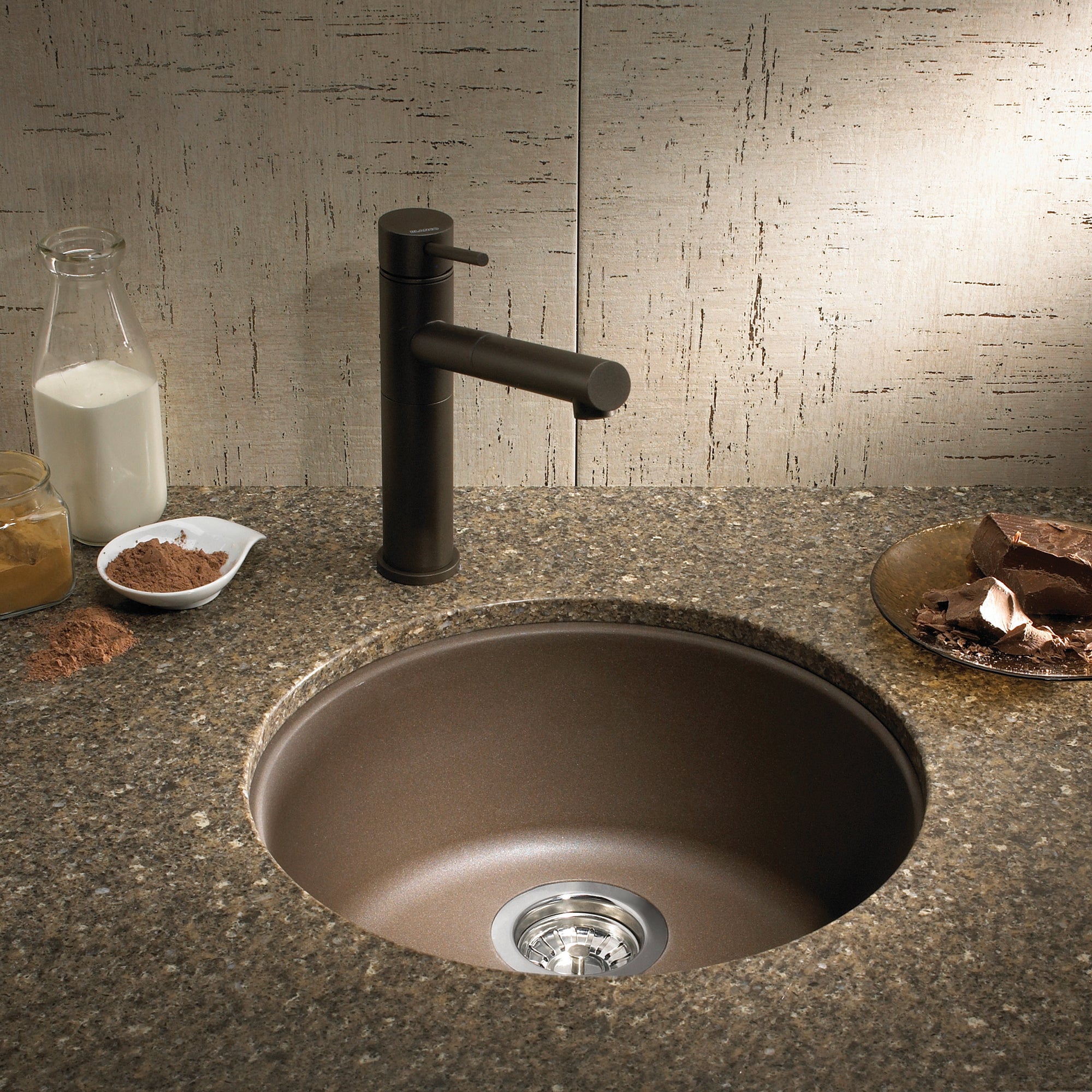 BLANCO Rondo 18 SILGRANIT Dual Mount Round Bar Sink - 18-Inch Undermount or Drop-In Kitchen Sink for Modern Homes, Restaurants & Bars